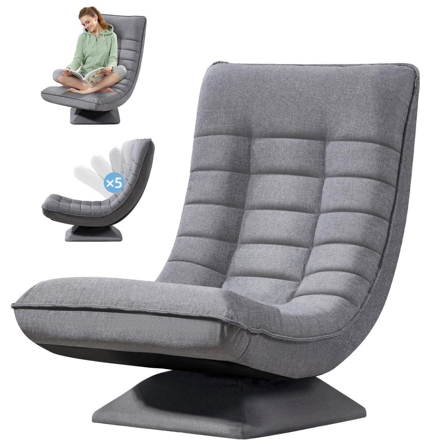 LuxusKollektion Drehsessel Bodenstuhl klappbar 360 drehbar gepolstert 150kg Gaming Grau