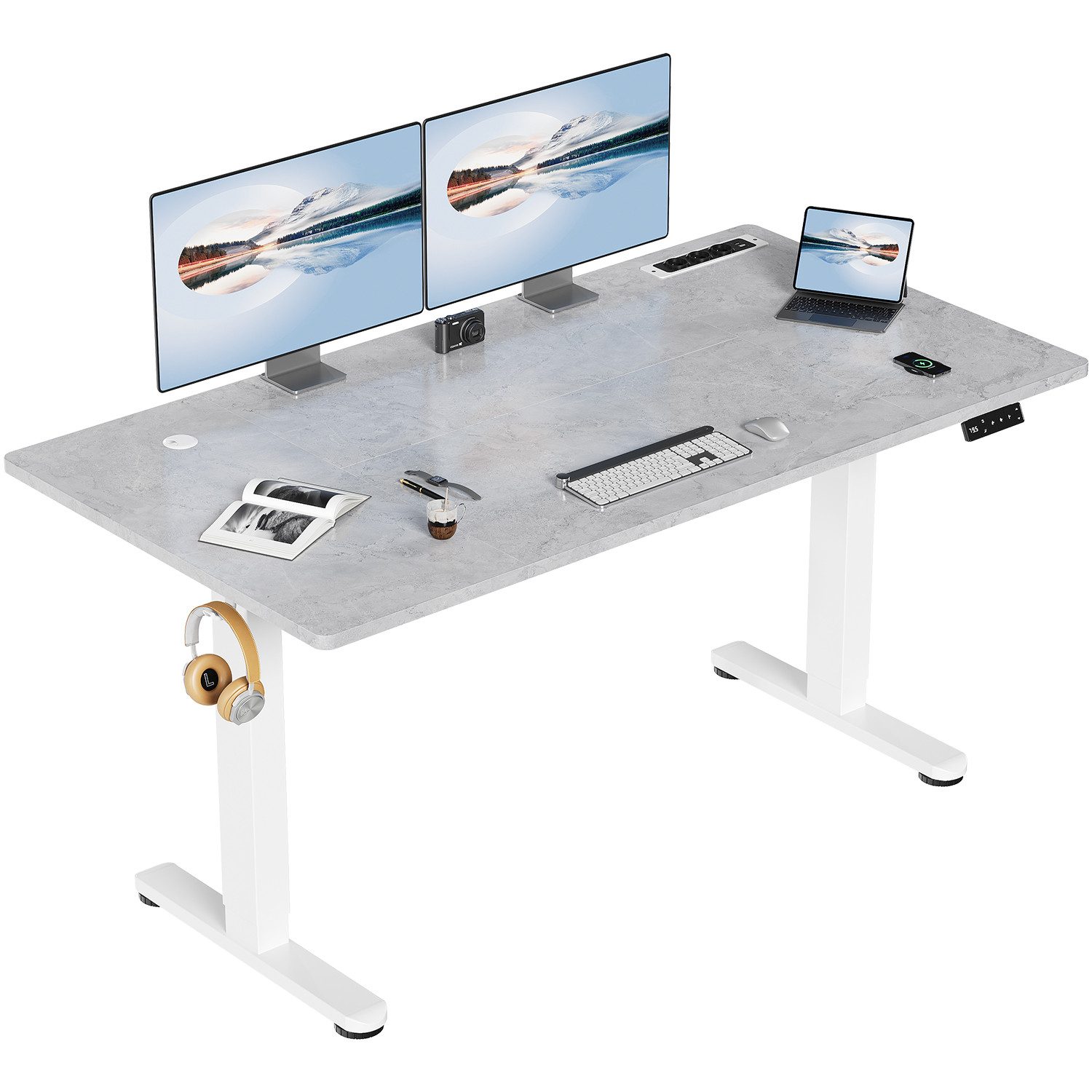 HOMALL Schreibtisch Höhenverstellbar mit 3-Buchsen und 2-USB-Ports mit kabe günstig online kaufen