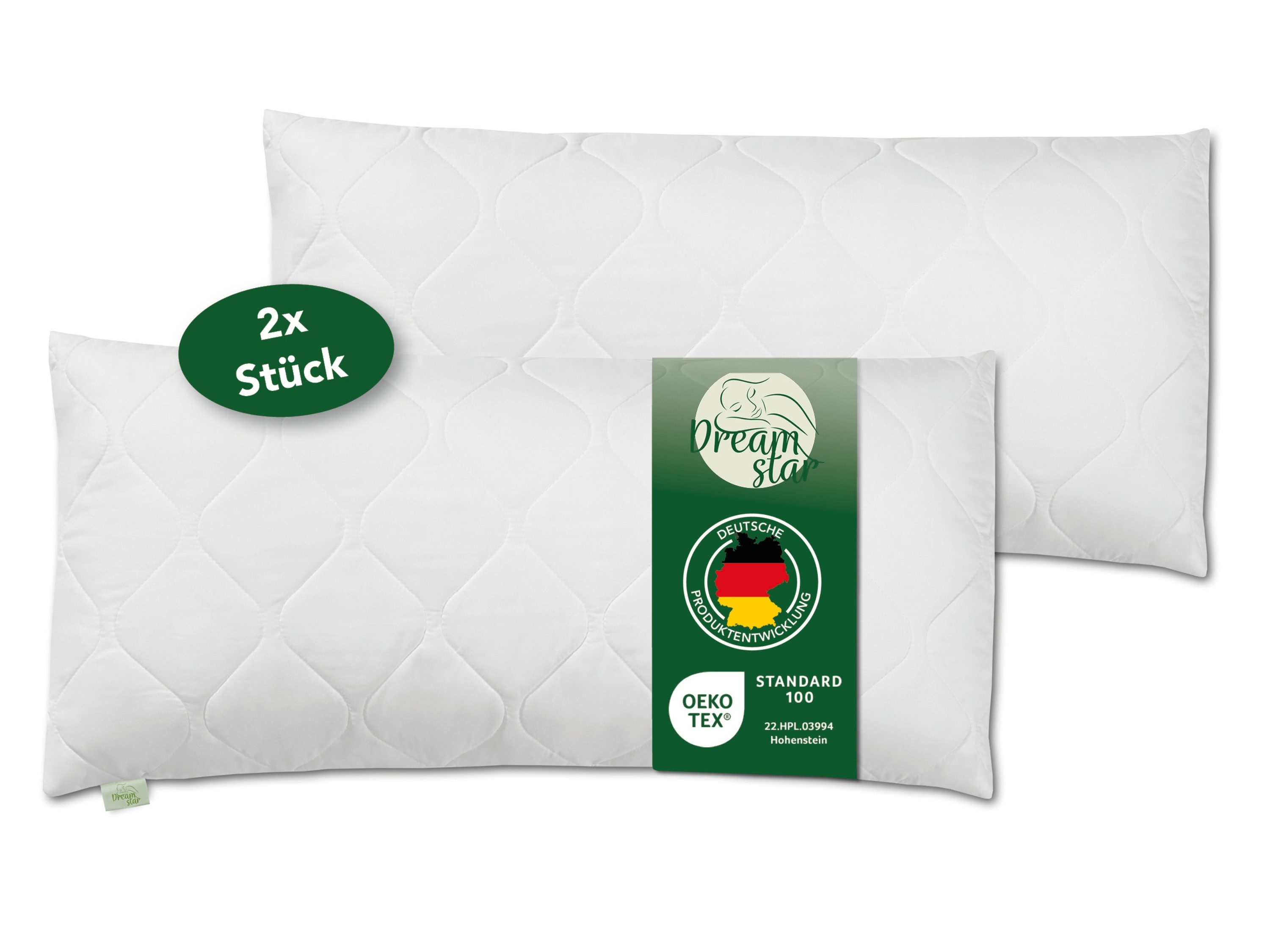 Dreamstar Microfaserkissen gestepptes Kopfkissen 40x80 cm und 80x80 cm - Premium Qualität, Füllung: 100% Polyester, Bezug: Microfaser, Rückenschläfer, Seitenschläfer, Bauchschläfer, Kissen 40x80 cm, Reißverschluss für Füllung, allergikerfreundlich