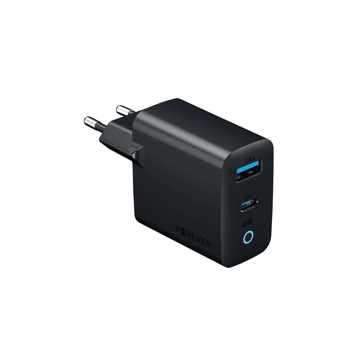 Forever Forever Vibe-TC45AC GaN PD QC Ladegerät 1x USB-C 1x USB 45W dunkelgrau Smartphone-Ladegerät