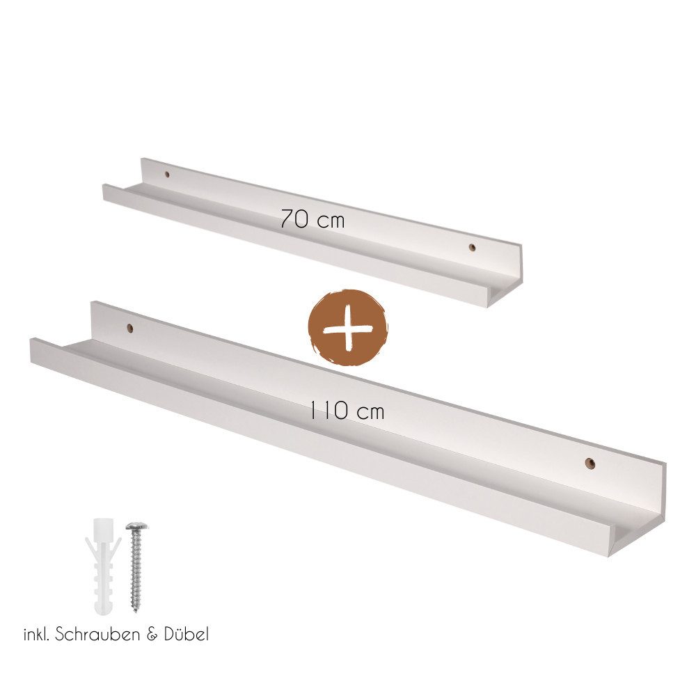 Wackadoo Living Bilderleiste Wandregal aus FSC® Holz für Fotos & Dekoration mit Wandbefestigung, in Weiß, Schwarz oder Holz, Länge 70cm oder 110cm - auch im Set, Holzregal, Holzbilderleiste, für Bilderrahmen & Wohnaccessoires