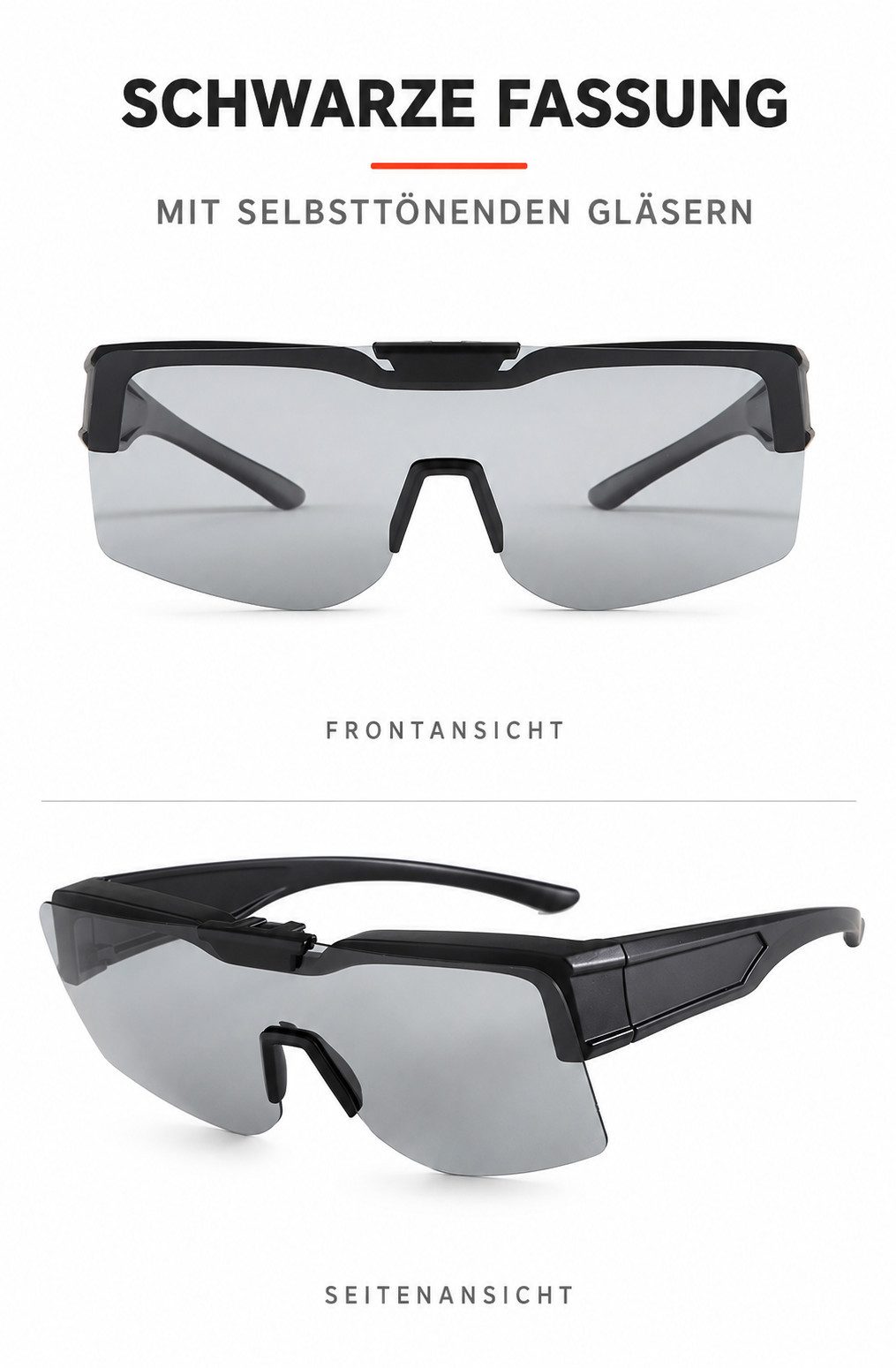 ibettertec Sonnenbrille Sonnenbrille Überziehbrille, selbsttönend, polarisiert 160° klappbar, für Brillenträger,Unisex, Schwarz – Bild 5 von 5