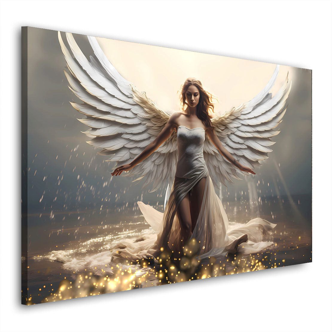 Artedinoi Leinwandbild Engelsfrau weiße Flügel Fantasy Leinwandbild Wandbild Kunstdruck XL, Engel-Frau mit Flügeln