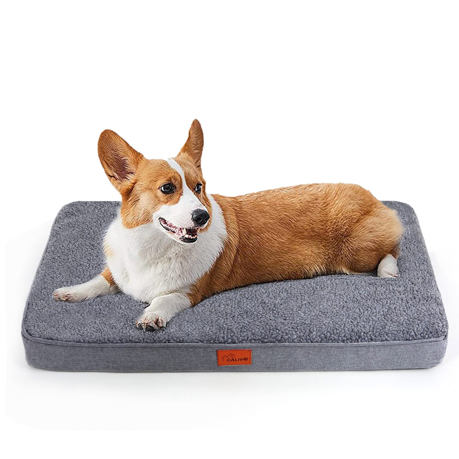 CALIYO Tierbett Orthopädisches Hundebett Grosse Hunde - Hundekissen flauschig, Cozy Flannel Fleece Fabric/ Washable Inner Film/ Egg Crate orthopedic Foam/ Non-slip Bottom, Hundematte Waschbar Hundematratze in dunkelgrau für Große Hunde