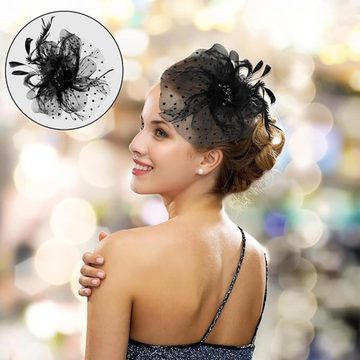 Cbei Schleier Fascinator Hut, mit Schleier Federn Blumen Mesh Stirnband Clip, Braut Kopfschmuck Hochzeit Cocktail Haarreif Fasching