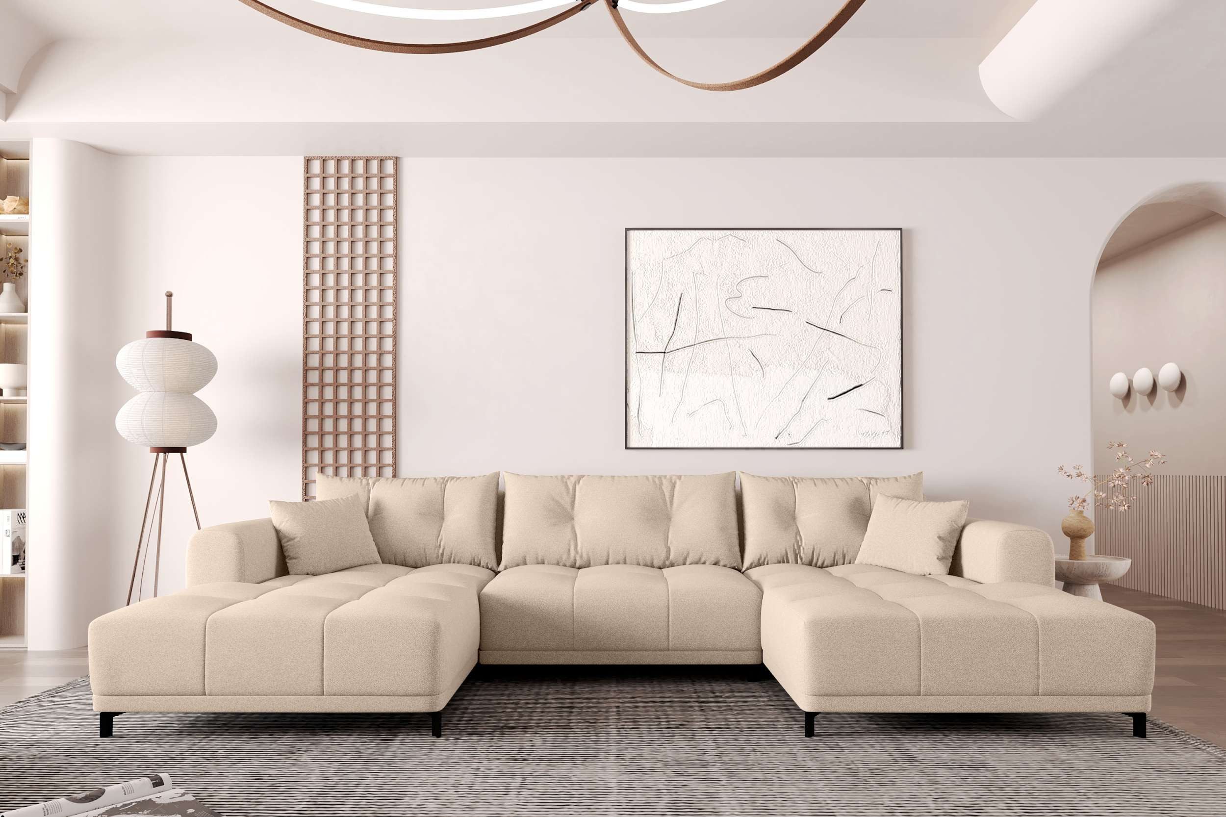 99rooms Wohnlandschaft Massimo, Sofa, U-Form, mit Schlaffunktion, Rundumbezug, in Strukturstoff NEVE