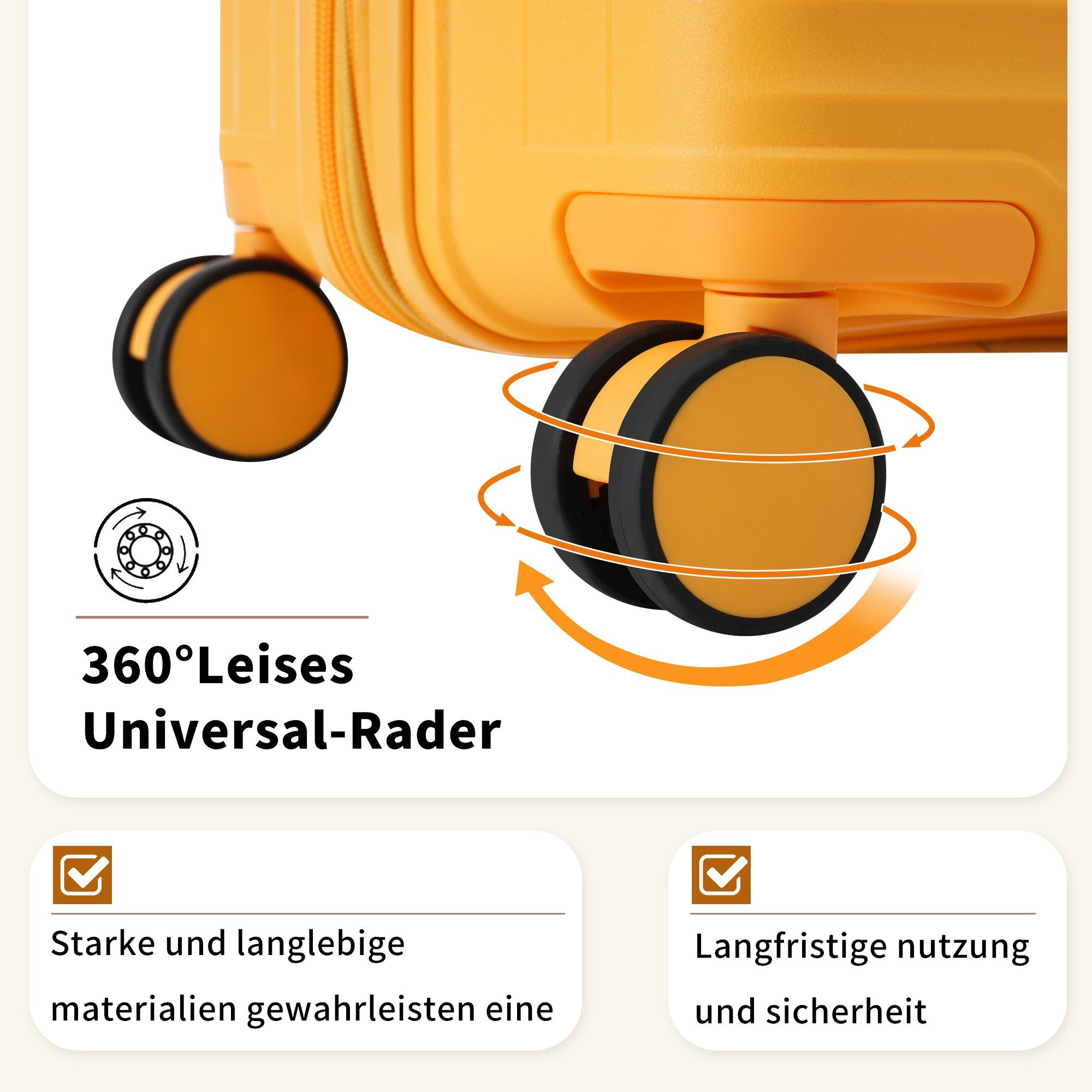 Ulife (3 PP-Material, Gelb TSA Modern tlg) Rollen, Zollschloss, 4 Trolleyset Handgepäck