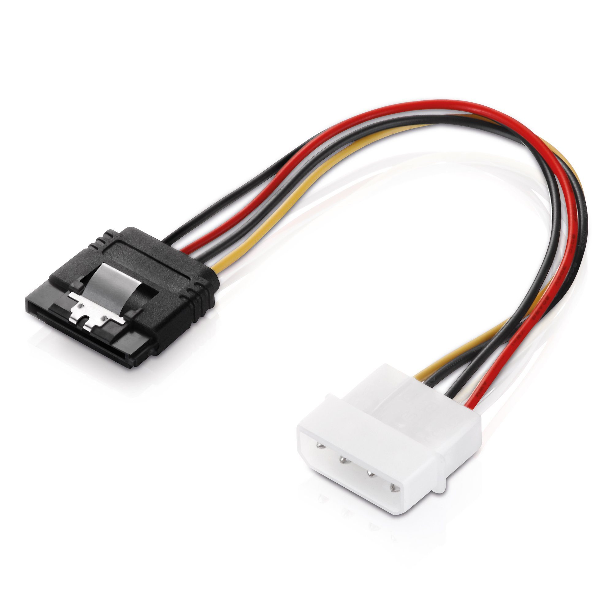 15 cm Adapter-Kabel 4-pin Molex auf 15-pin SATA mit Clip schwarz Computer-Kabel