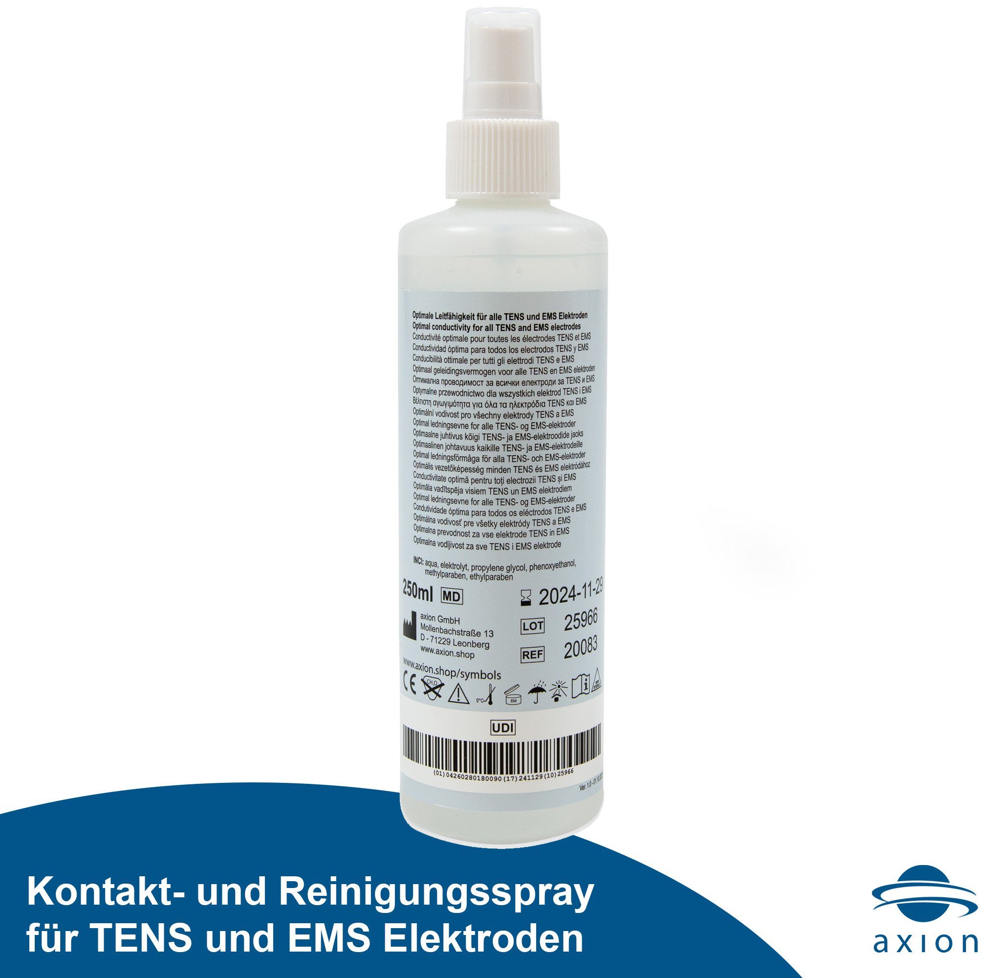 Axion Elektrodenpads Reinigungs- & Kontaktsspray für TENS und EMS Elektroden, 1 St.,zur Verlängerung der Lebensdauer bei Anwendung mit TENS EMS Geräte