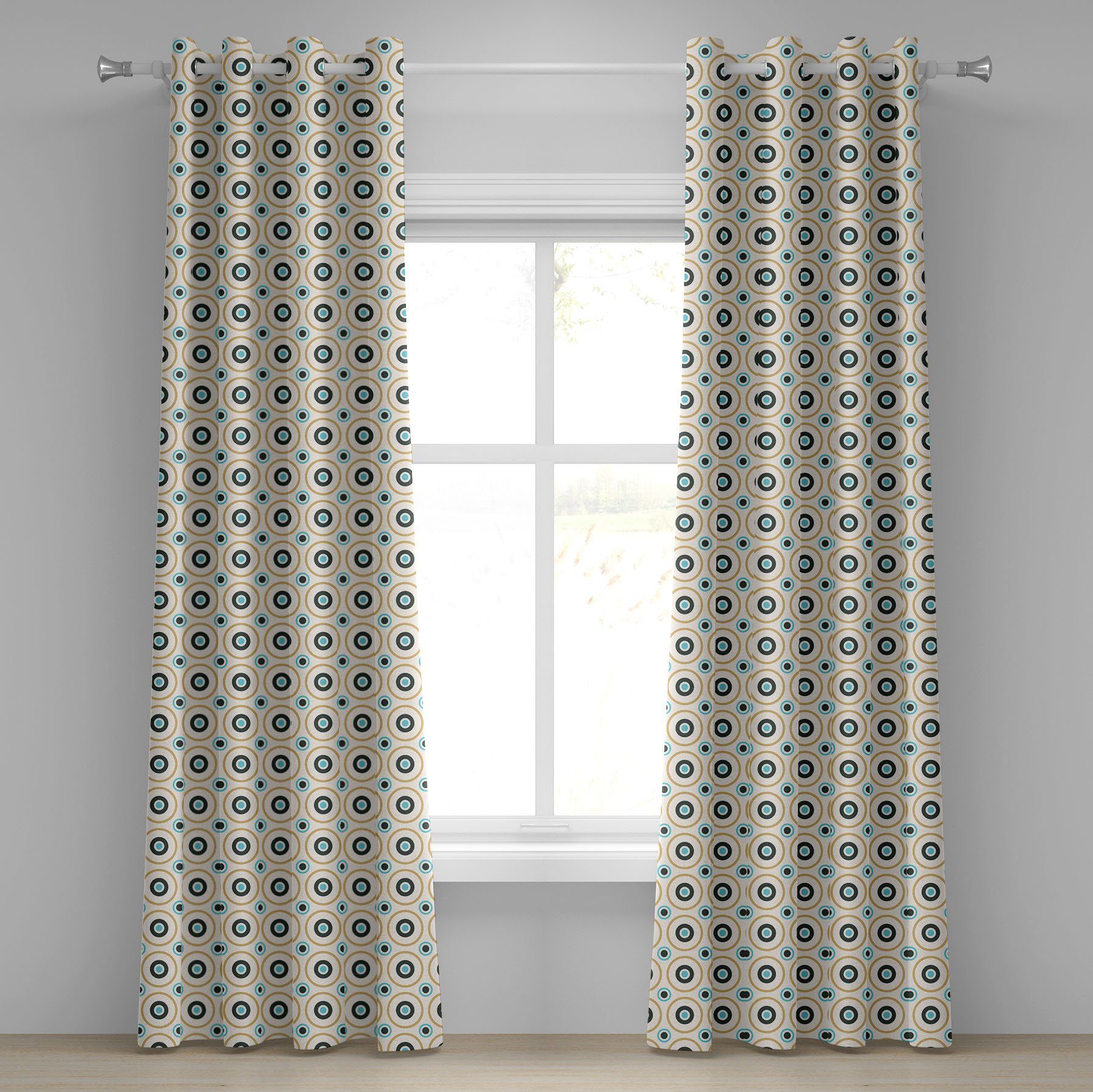 Gardine Dekorative 2-Panel-Fenstervorhänge für Schlafzimmer Spots Kreise Bunte Abakuhaus, Wohnzimmer, Retro