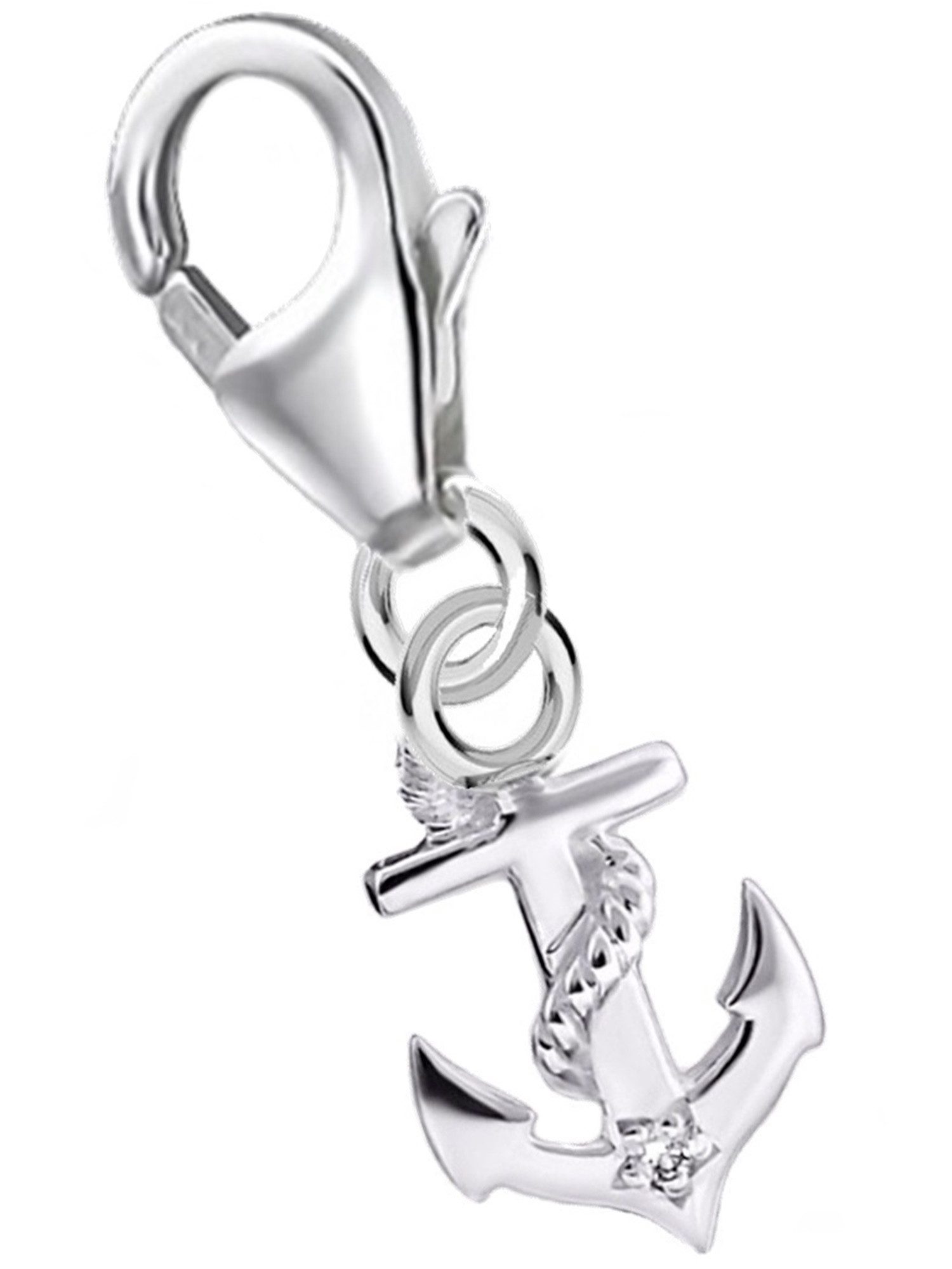 Goldene Hufeisen Charm Anker mini Anker Karabiner Charm Anhänger 925 Silber mit Zirkonia (1 Stück, inkl. Etui), für Gliederarmband oder Halskette