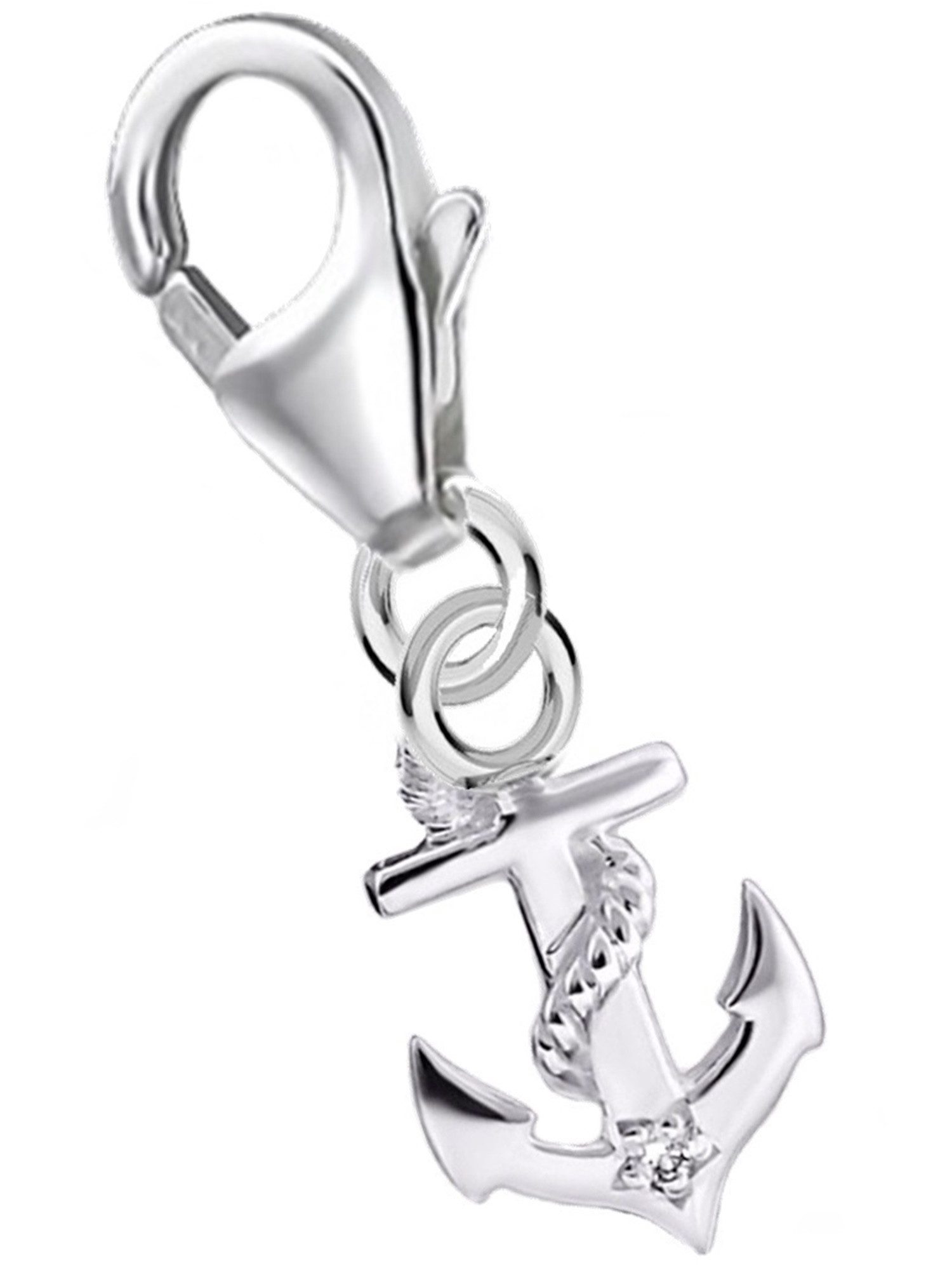 Charm Anker mini Anker Karabiner Charm Anhänger 925 Silber mit Zirkonia