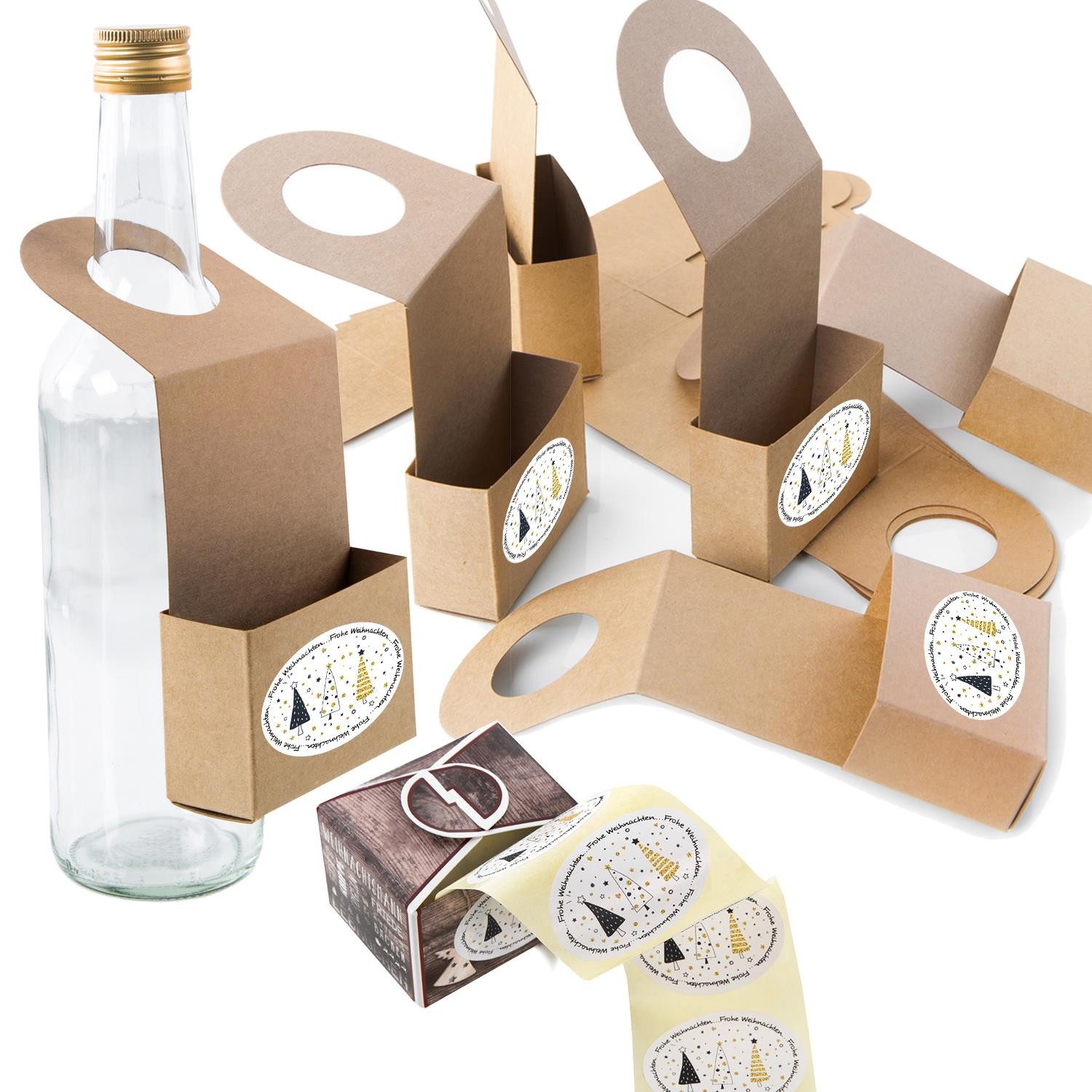 Logbuch-Verlag Geschenkbox 10 weihnachtliche Flaschenanhänger zum Befüllen mit Sticker FROHE