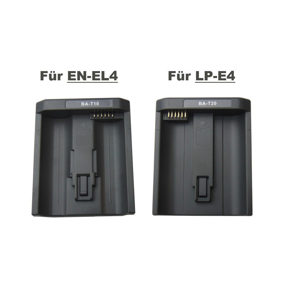 Trade-Shop Dual-Ladegerät passend für Nikon D4, D4S, D5, D6, F6, Z9, D810, D800 Akku-Ladestation (1200 mA, inkl. Ladeschalen (Typ BA-T10, BA-T20) und Stromkabel (Euro-Stecker)