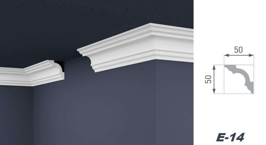 marbet design Stuckleiste E-14, 2 Meter / 1 Leiste, XPS Styropor weiß - Deckenleisten Deckenstuck Leisten E-Leisten - (2 Meter / 1 Leiste E-14)