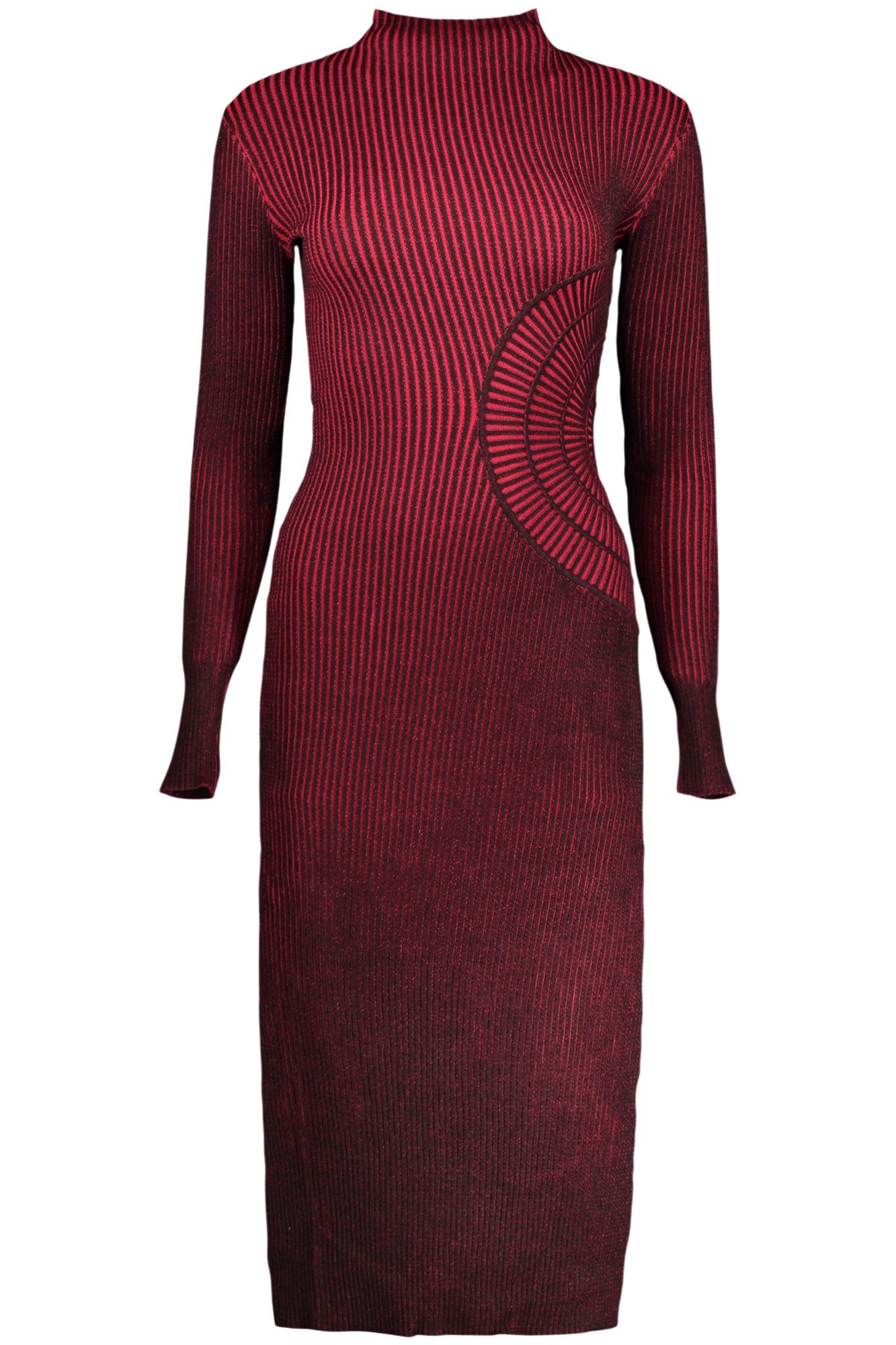 Desigual Partykleid Elegantes langes rotes Kleid mit hohen Kragen & Kontrastdetails