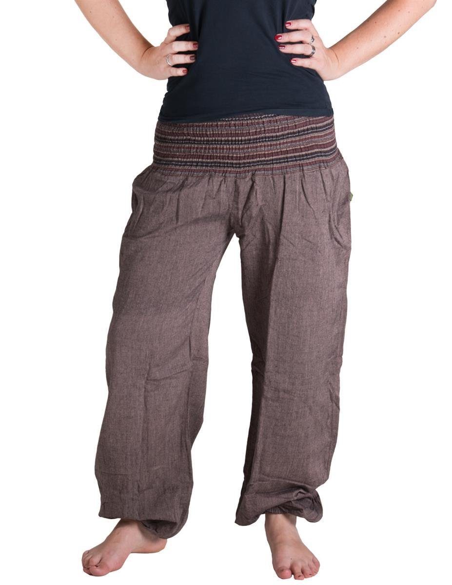 Vishes Haremshose Pumphose, mit mit Pluderhose super Stoff elastischem Chino Bund steinbraun handewebtem Haremshose