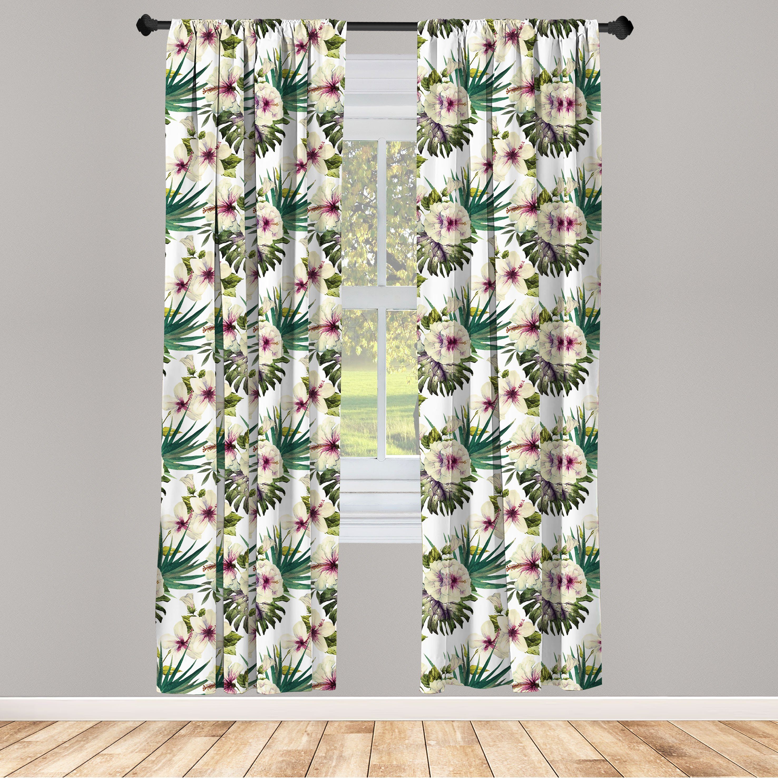 Gardine Vorhang für Wohnzimmer Schlafzimmer Dekor, Abakuhaus, Microfaser, Jahrgang Romantisches Jungle Flourish