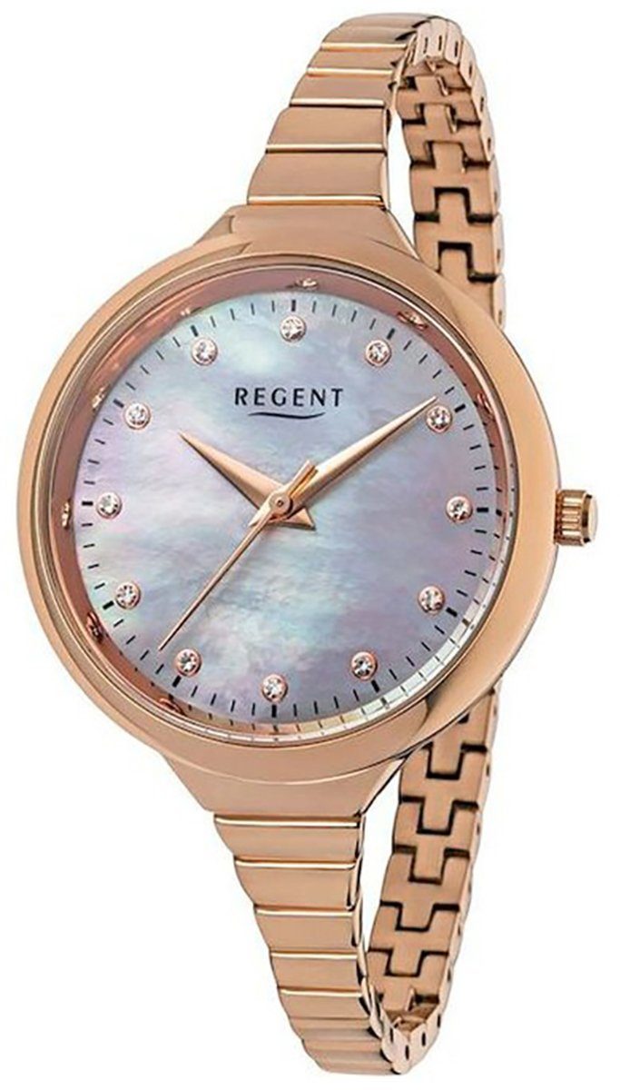34mm), mittel 2215474 (ca. Regent Damen rund, Metallarmband Uhr Damen Metall, Armbanduhr Regent Quarzuhr