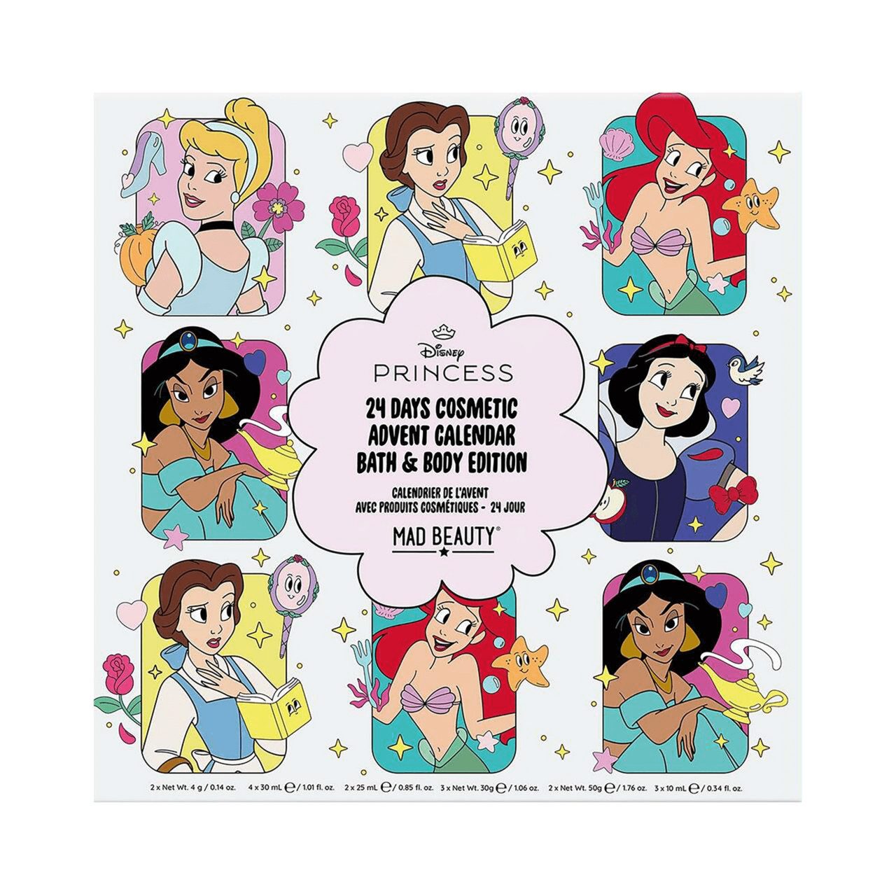 ACCENTRA Adventskalender Mädchen Adventskalender DISNEY PRINCESS - Pflegeprodukte Bath & Body, 24 Überraschungen, Vorfreude auf Weihnachten