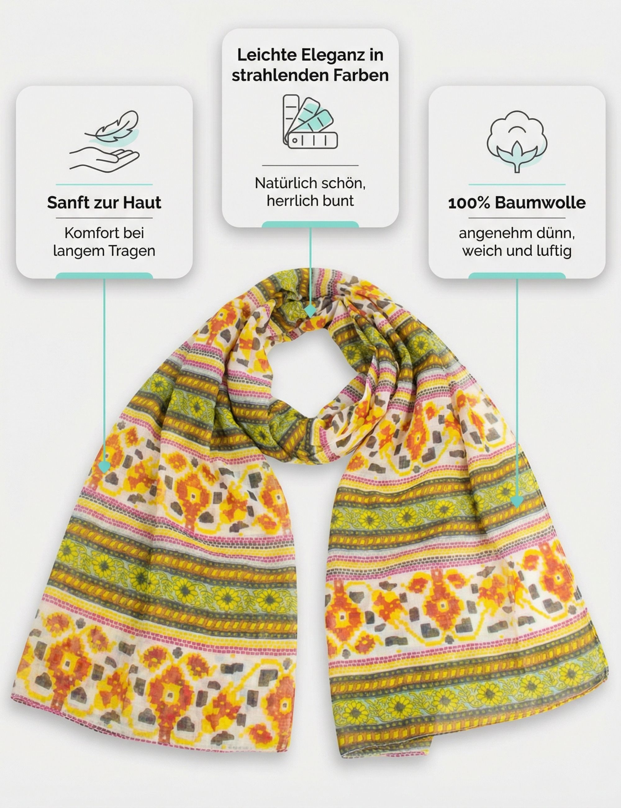 Sunsa Halstuch Damen Schal Tuch. Baumwolle Halstuch. Scarf mit Blumen Aufdruck, Blumen & Abstract Aufdruck