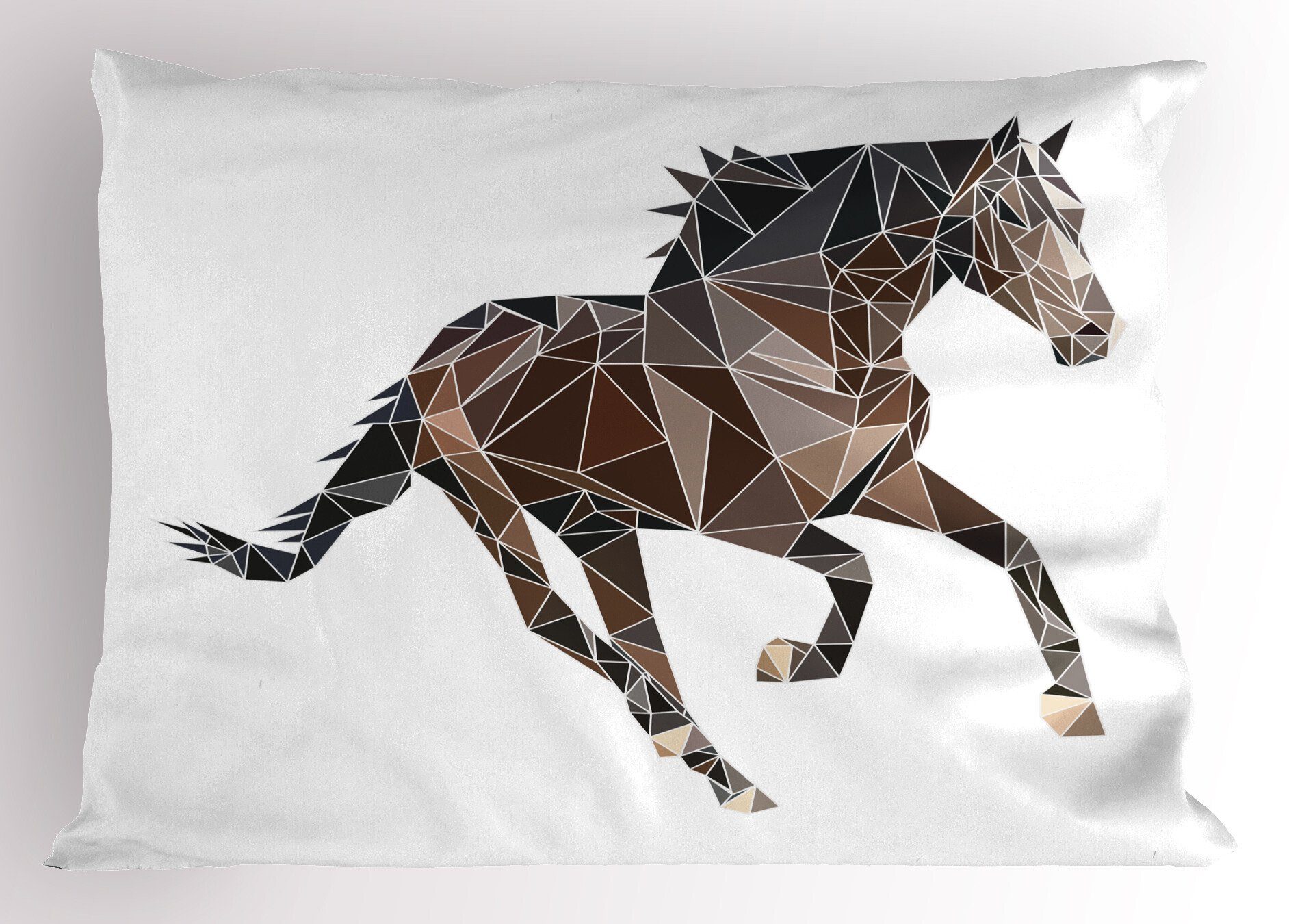 Kissenbezüge Dekorativer Queen Size Stück), Polygonen Gedruckter Triangle (1 Abakuhaus Kopfkissenbezug, Tones Brown Pferd
