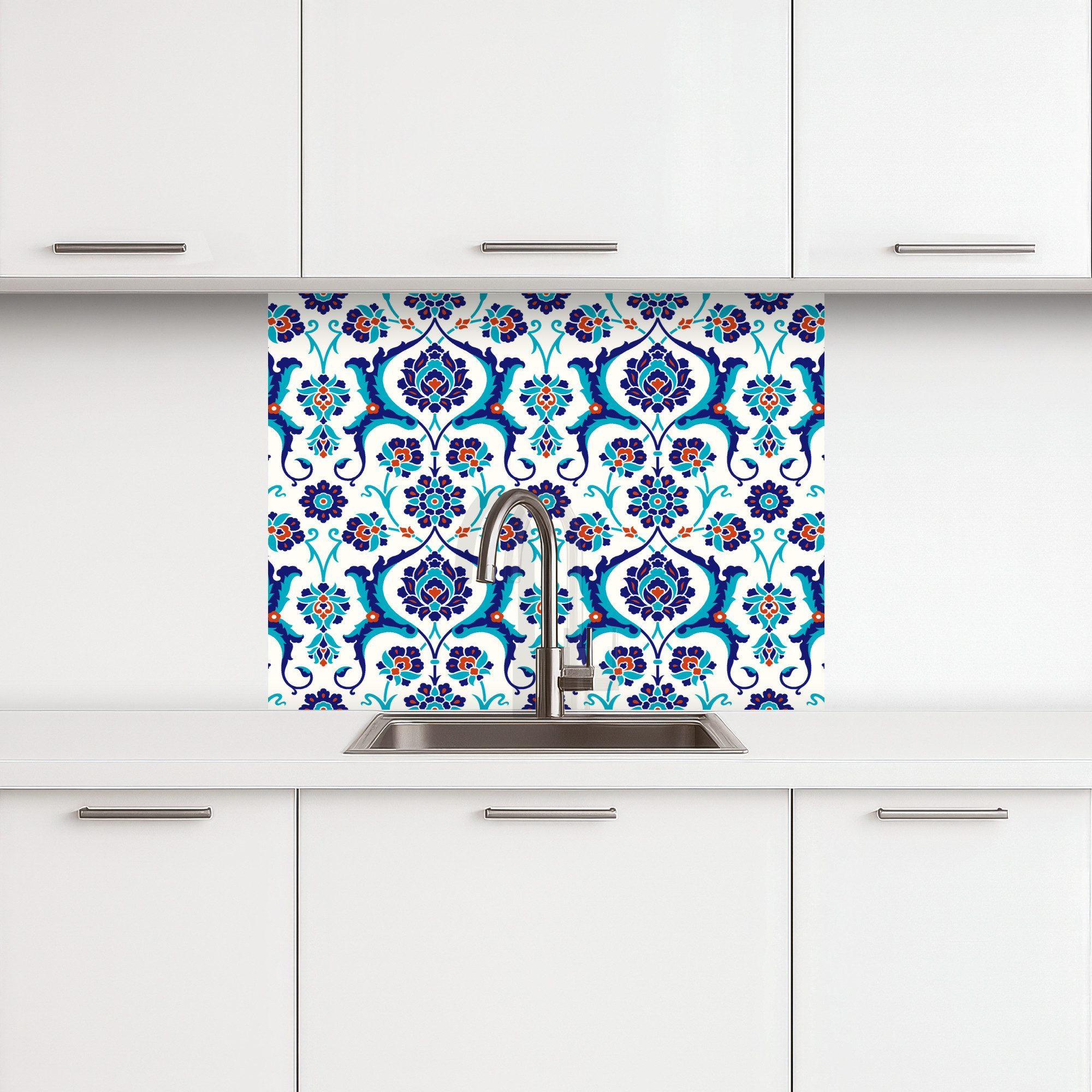 KitchenYeah Küchenrückwand selbstklebend Blumen - Muster - Blau, (1-tlg), S günstig online kaufen