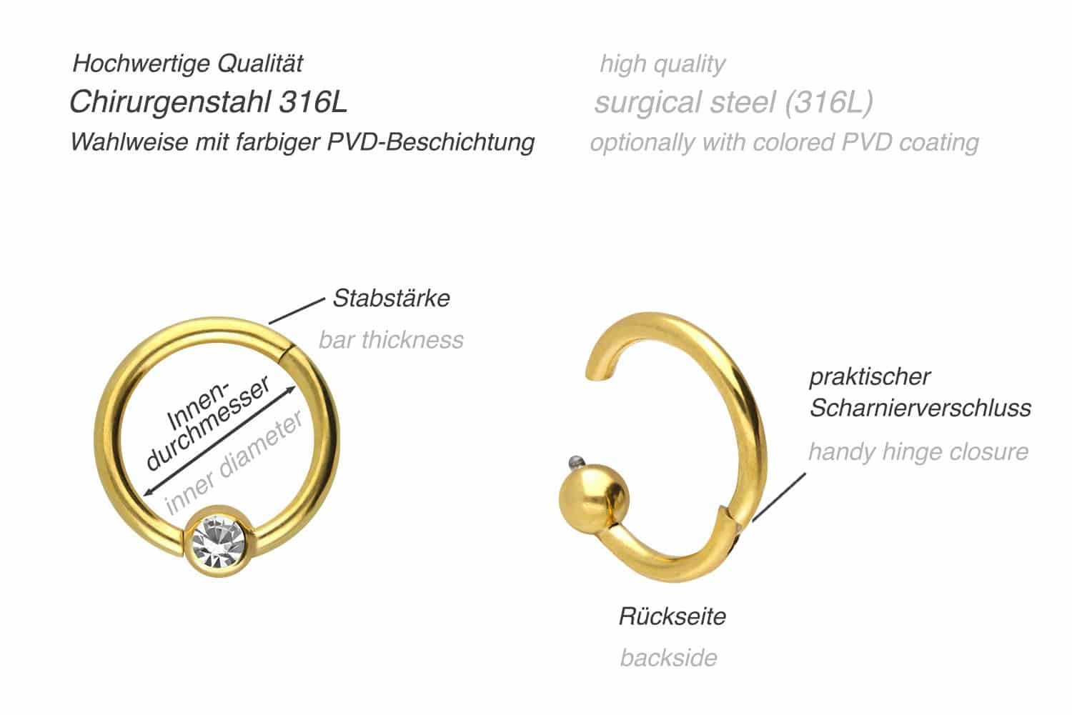 PIERCINGLINE Piercing-Set Chirurgenstahl Segmentring Clicker KRISTALL günstig online kaufen