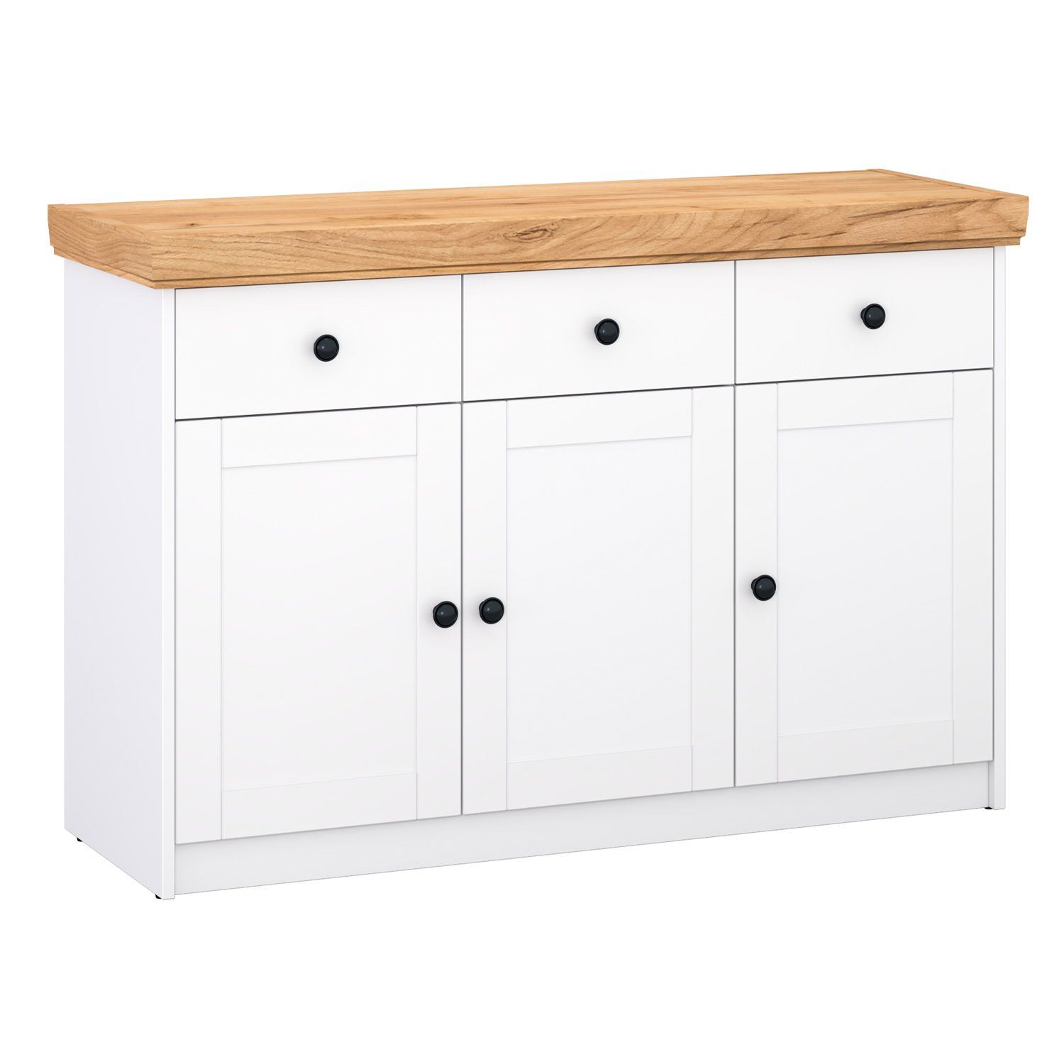 Homestyle4u Kommode Sideboard Weiß Eiche Anrichte Schrank Landhausstil