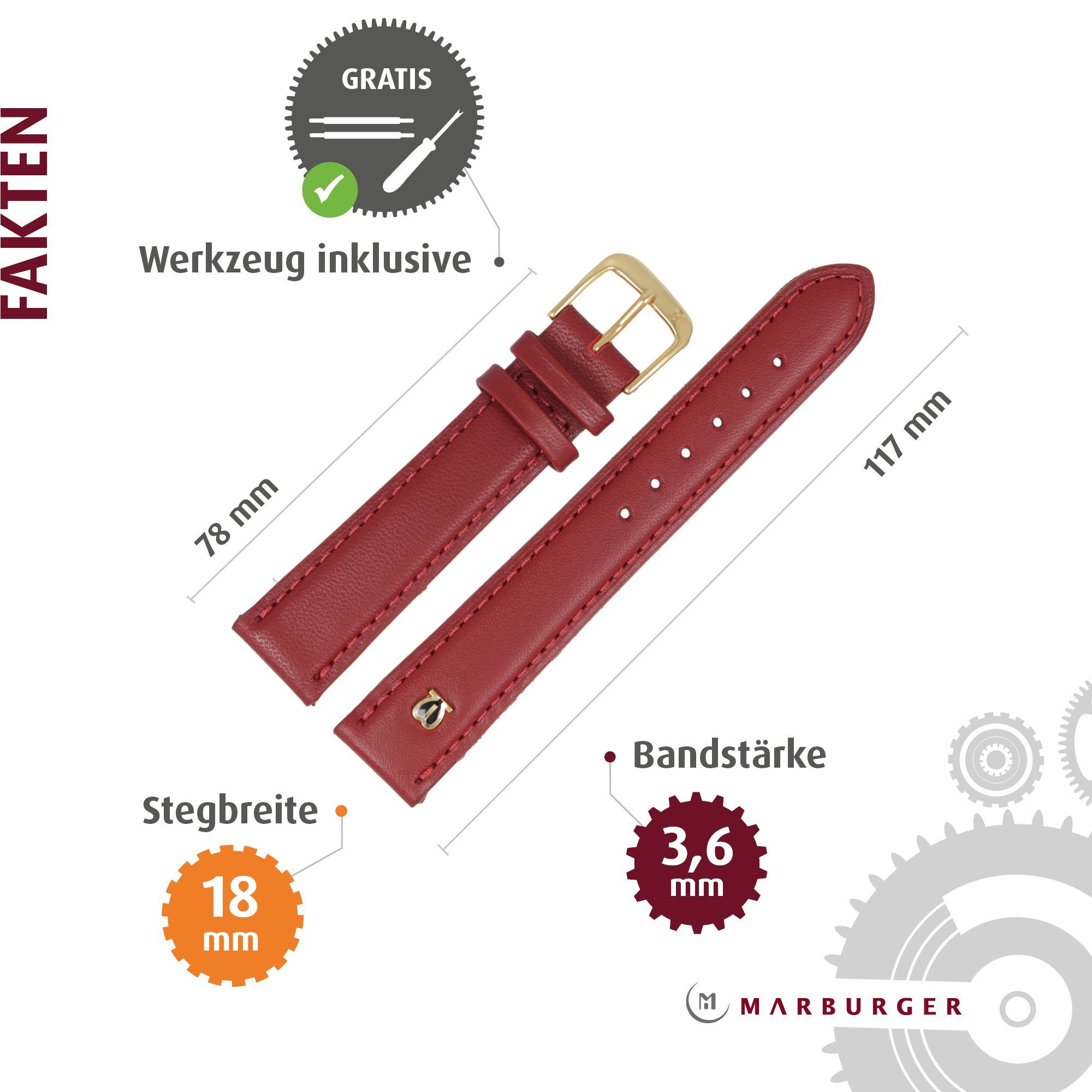 MARBURGER Uhrenarmband 18mm Leder