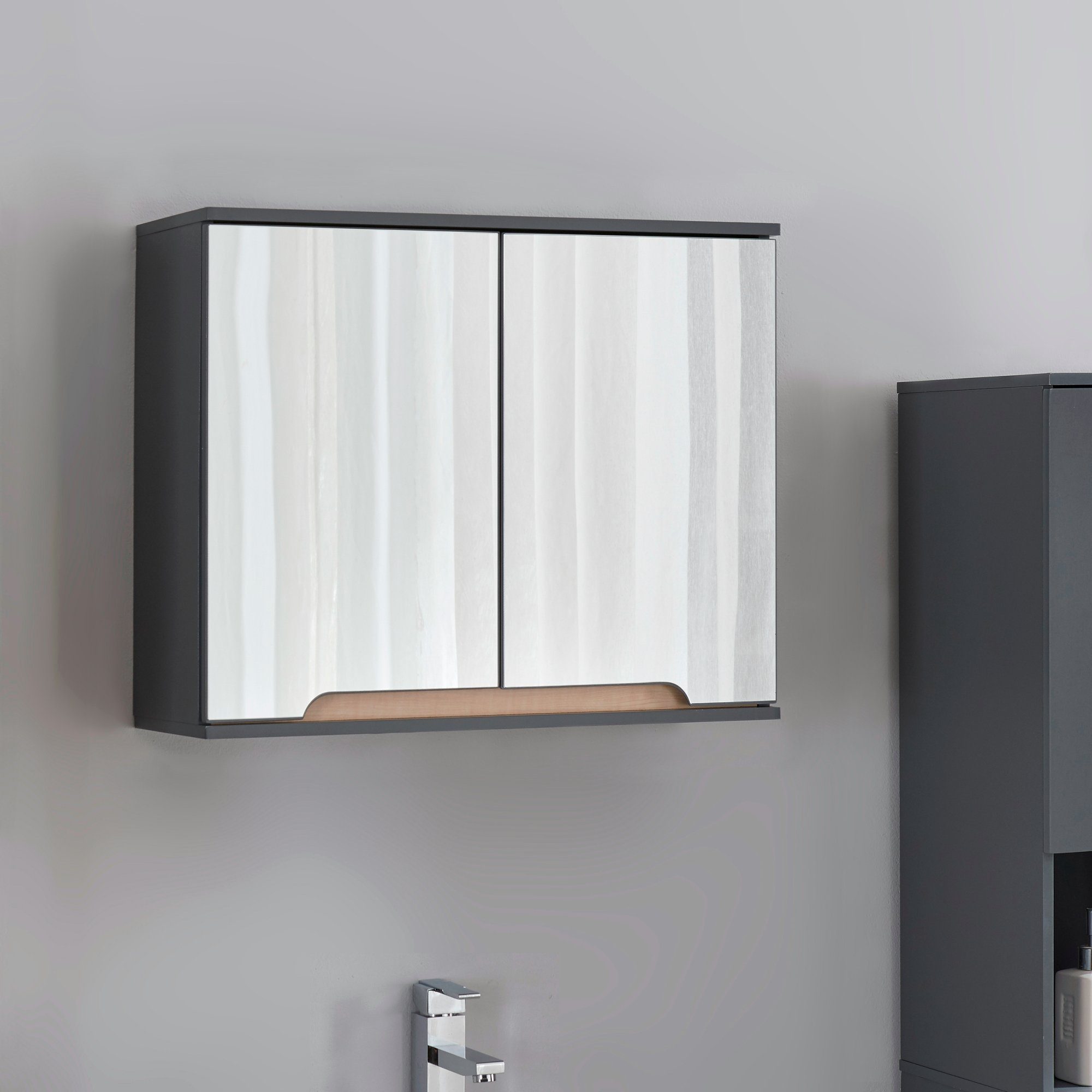 en.casa Spiegelschrank »Gescher« Badezimmerschrank 50x60x20 cm Grau / Holzf günstig online kaufen