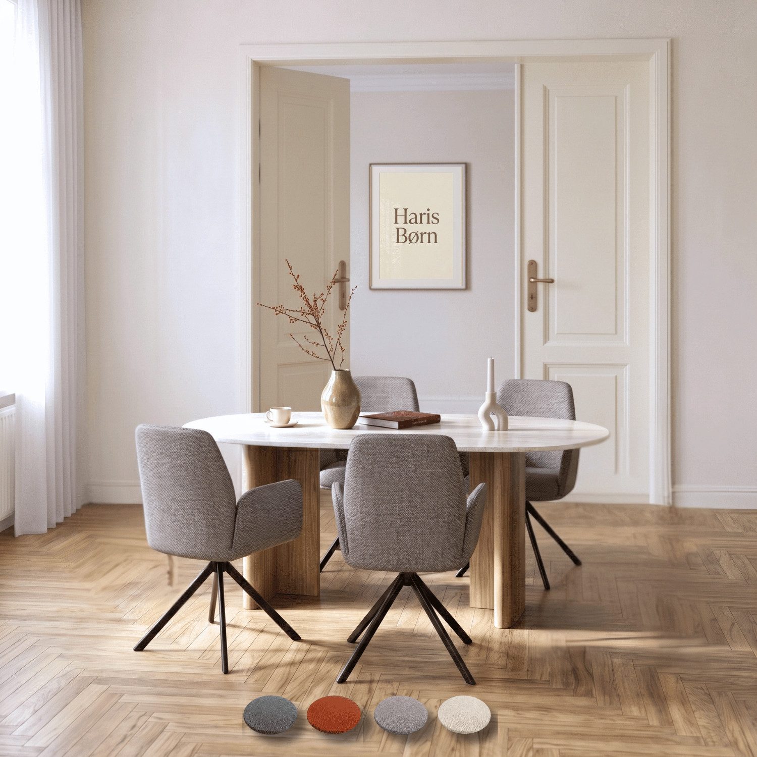 Haris Børn Esszimmerstuhl Armlehnstuhl drehbar - Polsterstühle für Esszimmer (Set, 4 St), Premium Esszimmerstühle drehbar & Esstisch Stühle - Drehstuhl