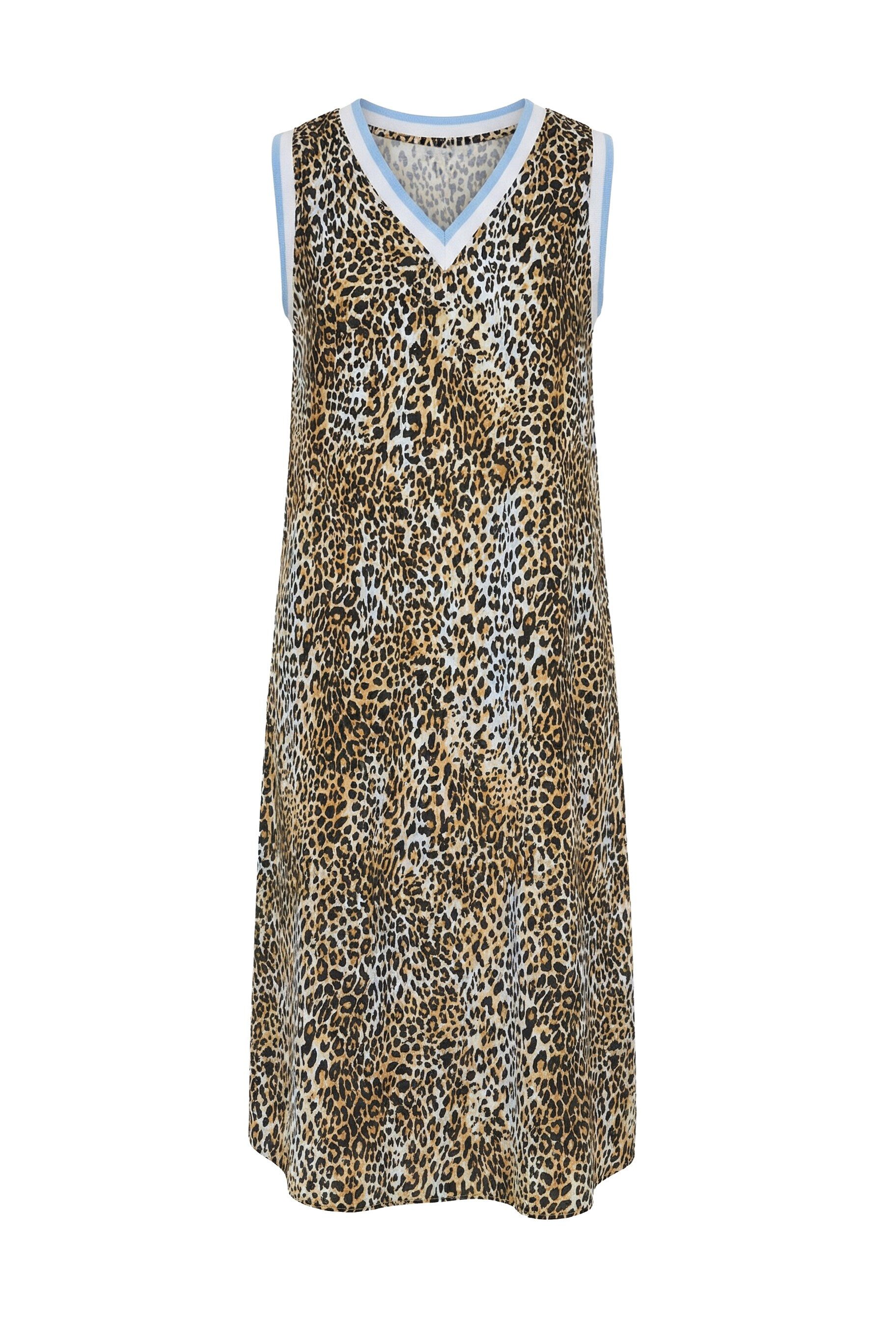 Angel of Style Jerseykleid Midikleid A-Linie ärmellos Leo-Muster Zierbänder