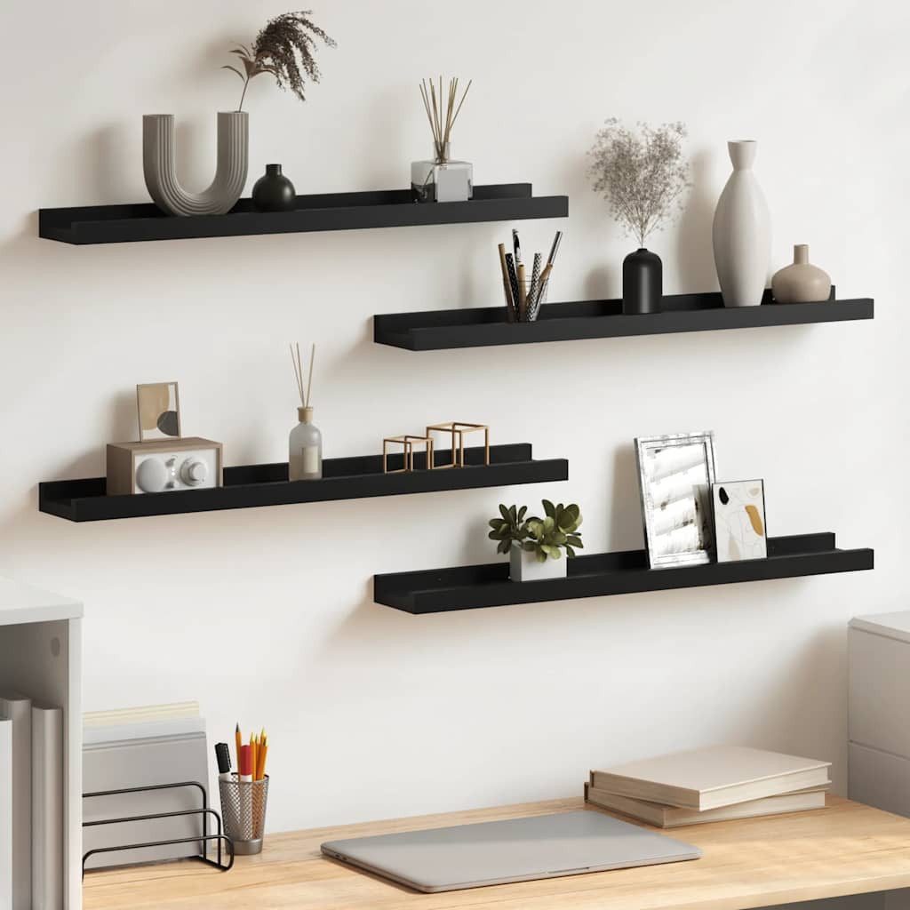furnicato Wandregal 60 x 9 x 3 cm Schwarz, 4-tlg., Schwebendes Ablageboard mit Platz für Dekoartikel im Wohnzimmer