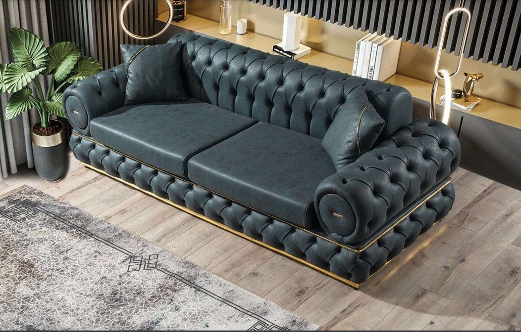 JVmoebel Chesterfield-Sofa, Blaues Sofa 3 Sitzer Chesterfield Polster Sofas Dreisitzer Neu