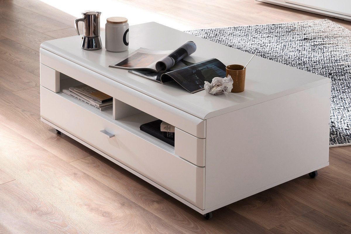 MCA furniture Couchtisch Couchtisch Amora, auf Rollen, 115x70, weiß matt (No-Set), Breite 115 cm, Tischplatte mit abgerundeter Korpuskanten