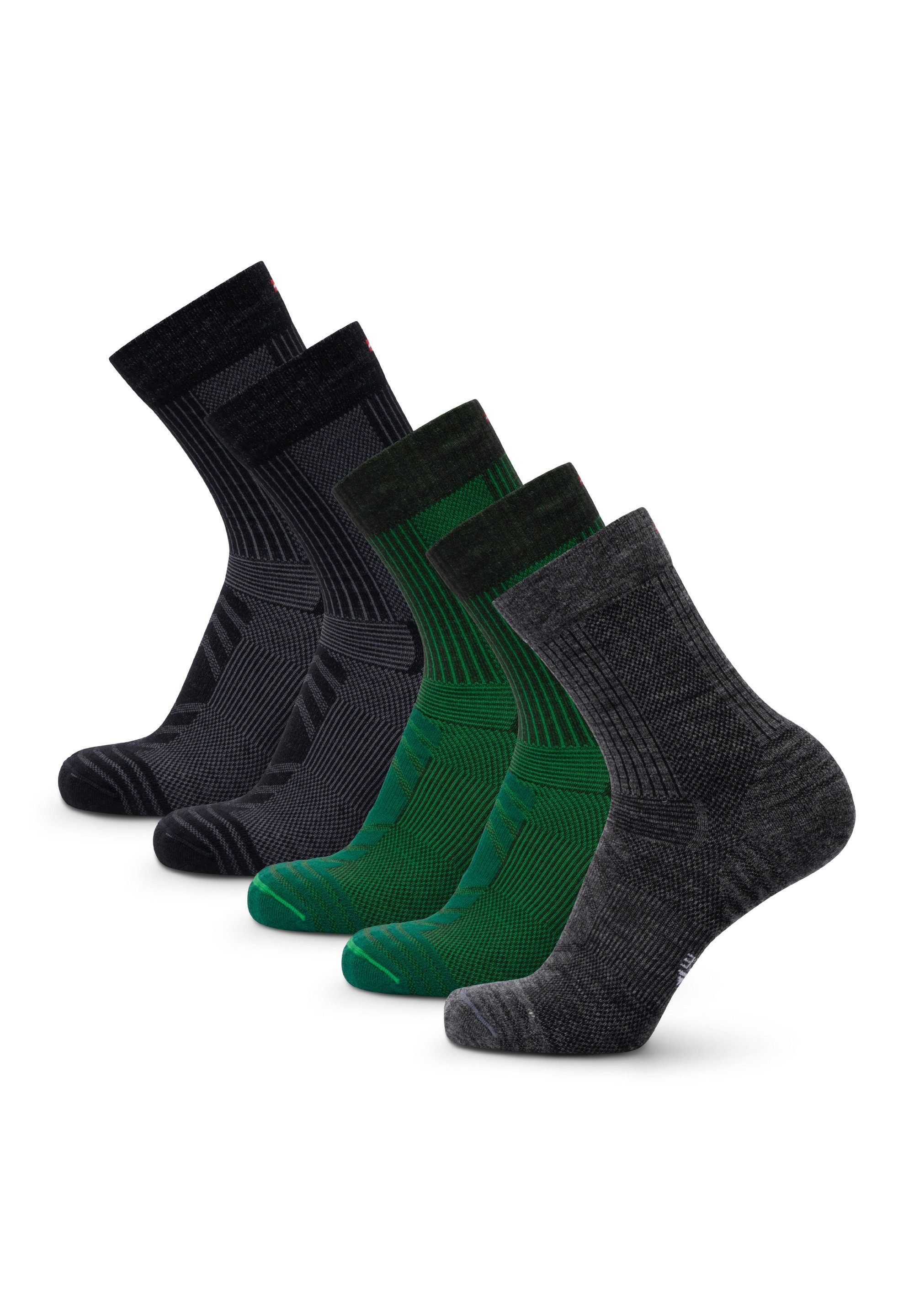 DANISH ENDURANCE Basicsocken Merino Hiking Light (5-Paar) Leicht & gepolstert, Anti-Blasen Socken, Ideal zum Wandern