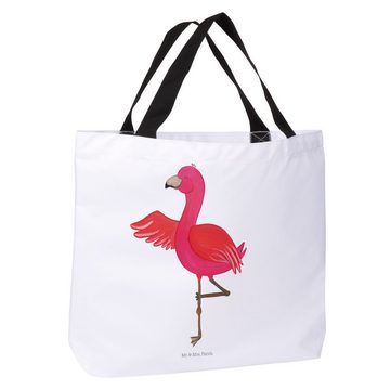 Mr. & Mrs. Panda Shopper Flamingo Yoga - Weiß - Geschenk, Alltagstasche, Schulbeutel, Beutel, (1-tlg), Modisches Design