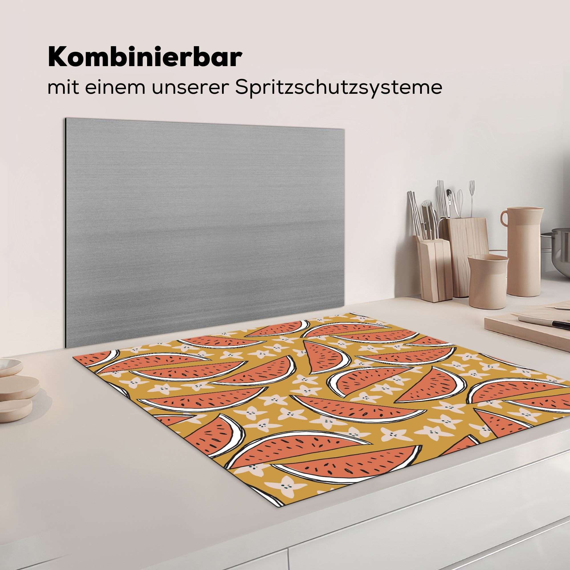 - MuchoWow für 78x78 Seestern Herdblende-/Abdeckplatte - Vinyl, Ceranfeldabdeckung, tlg), (1 cm, Sommer Arbeitsplatte küche Wassermelone,