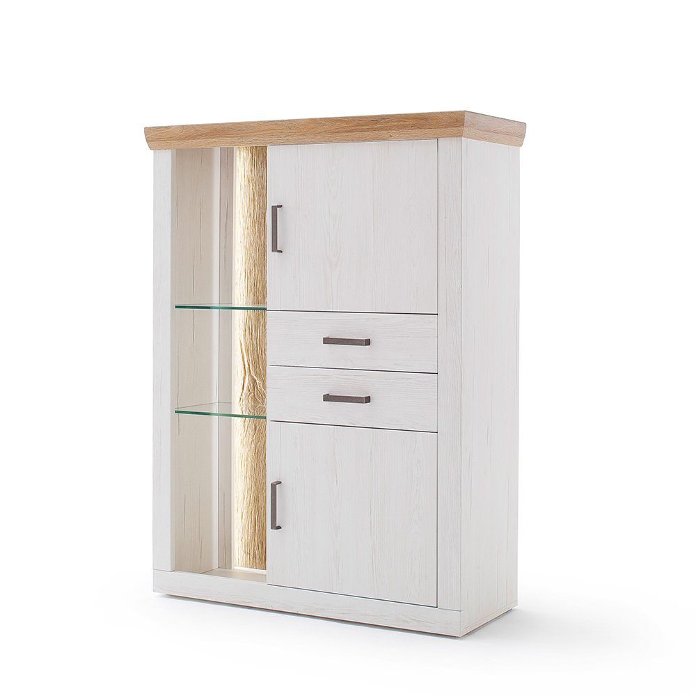 Lomadox Highboard MARINGA-05, in weiß mit braun, B/H/T ca. 106/142/40 cm