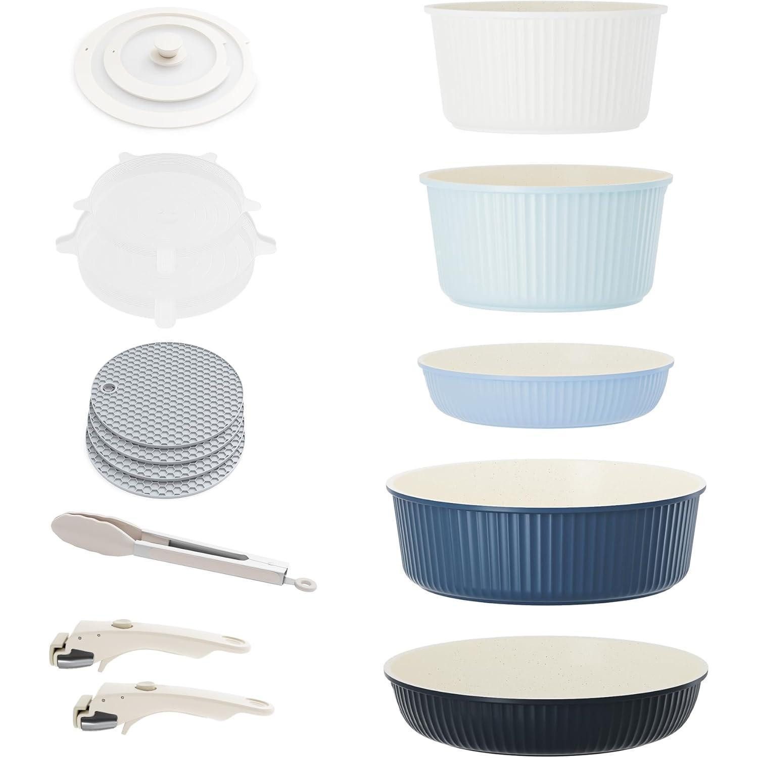 LuxusKollektion Pfannen-Set Induktion Töpfe und Pfannen Set Granit Antihaft mit abnehmbaren