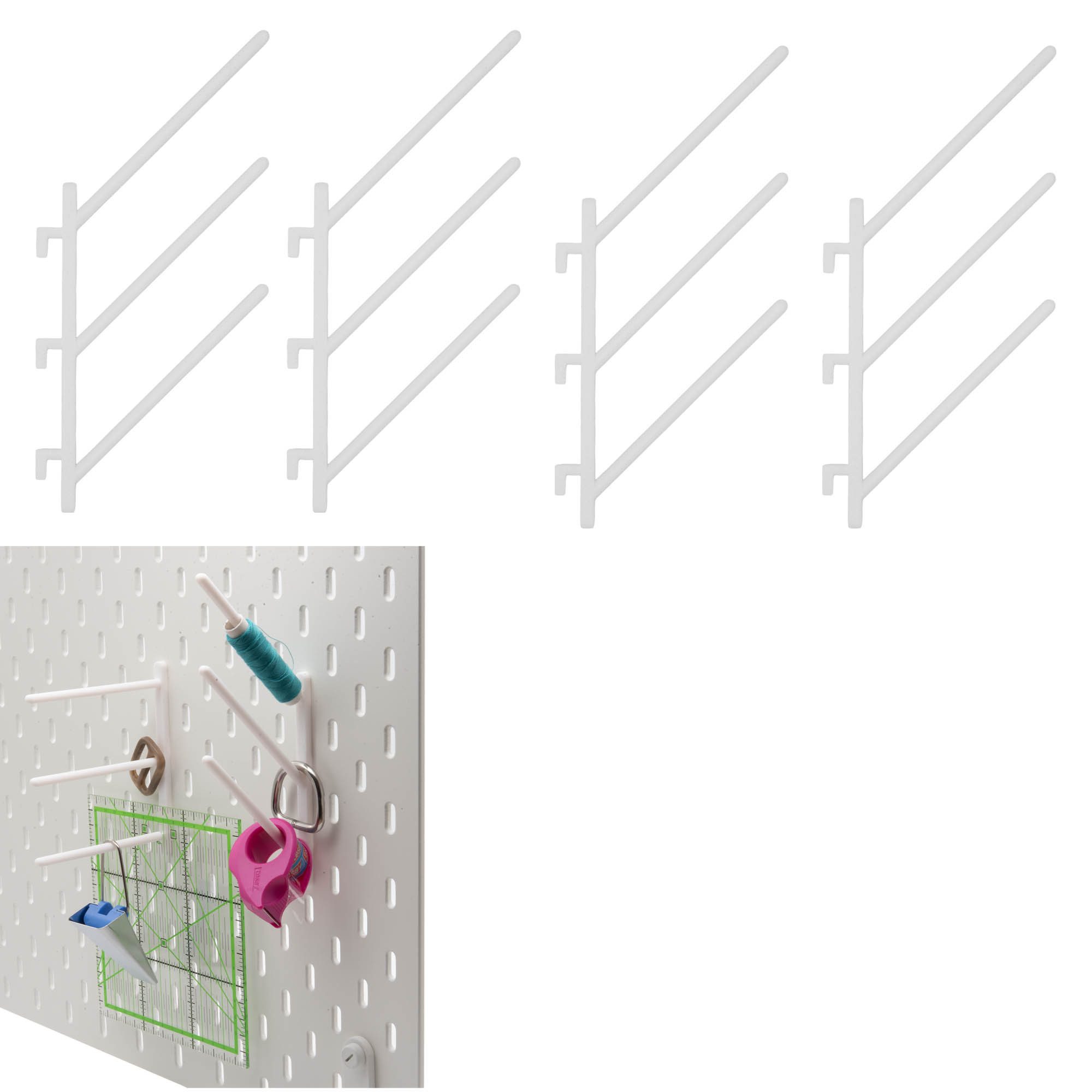 TSB Werk Lochwand-Ausstattung Halter für IKEA SKADIS Lochplatte Nähgarnhalter, 4-tlg., Lochwand, Haken, Halterung, Weiß