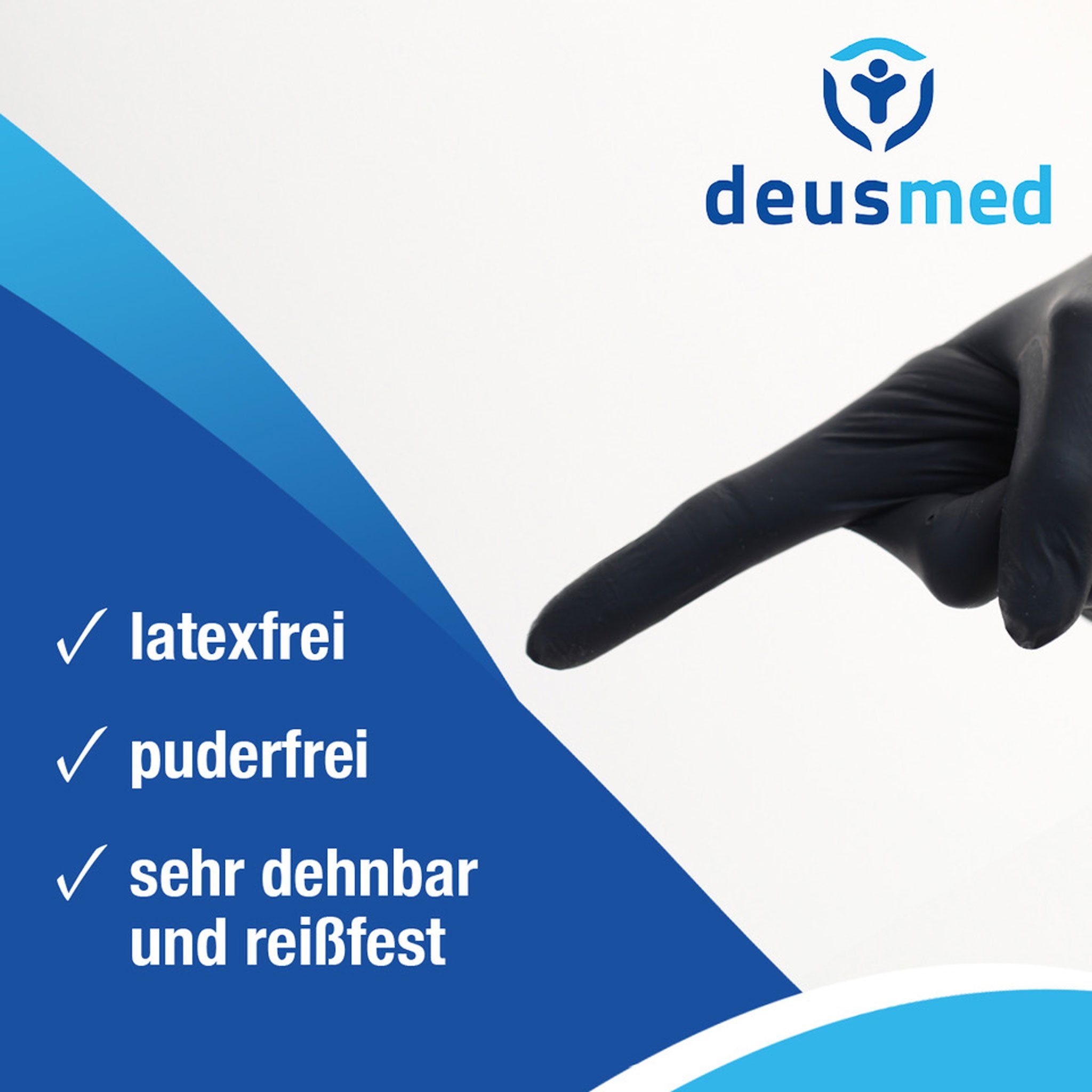 Einweghandschuhe Handschuhe - Nitril Puderfrei Schwarz Latex- Deus21 & Einweghandschuhe