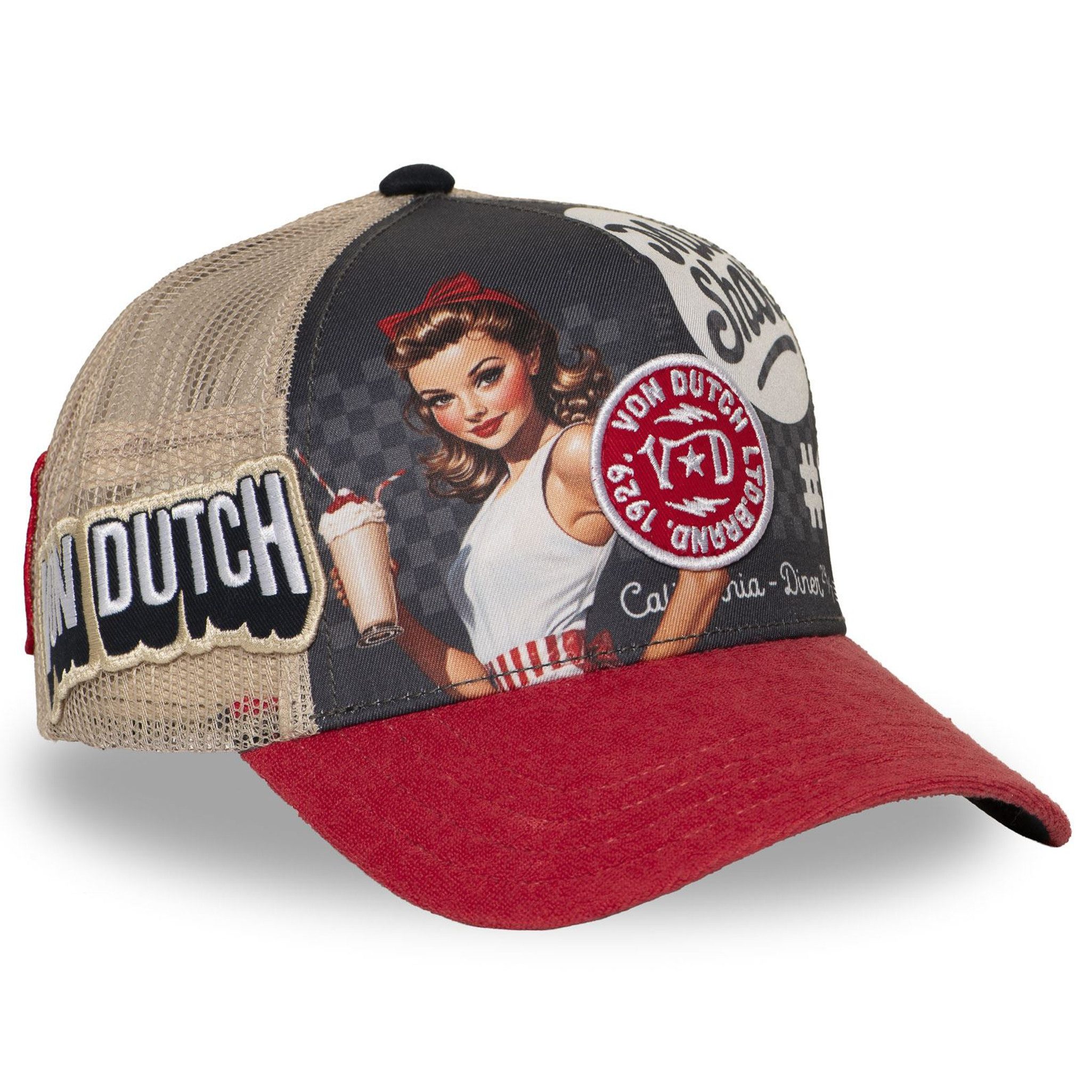 Von Dutch Trucker Cap Von Dutch Originals Trucker Cap - SUBLAMATION (Basecap, Basecap, Meshcap, Trucker Kappe) Front und Schirmunterseite sind im gleichen Design bedruckt