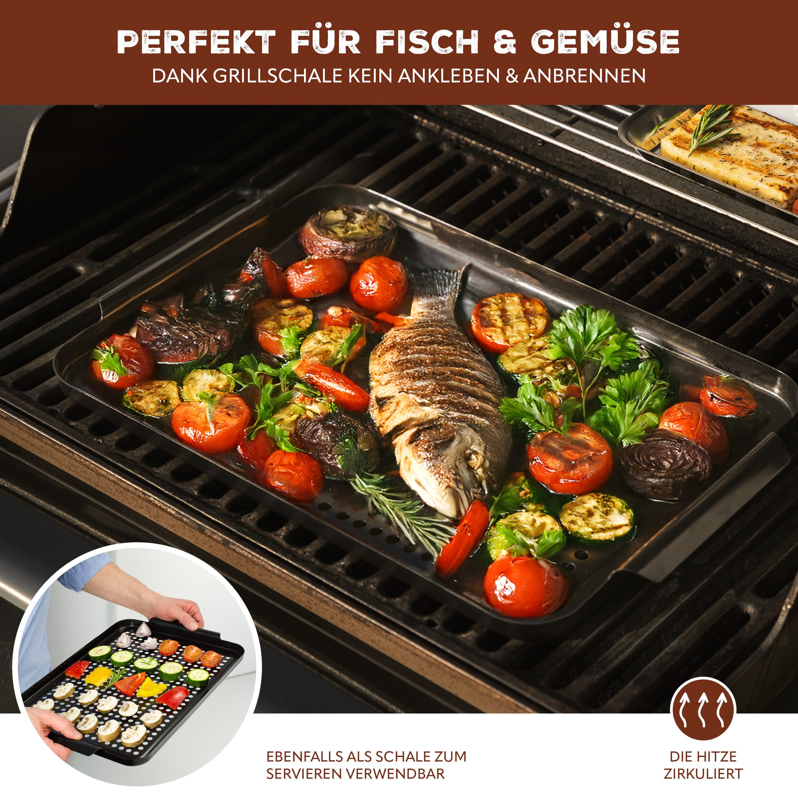 bremermann Grillplatte Grillplatte 2er-Set, Grillpfanne, antihaftbeschichtet 29,5 x 25,5 cm (2-St), perforierte Oberfläche