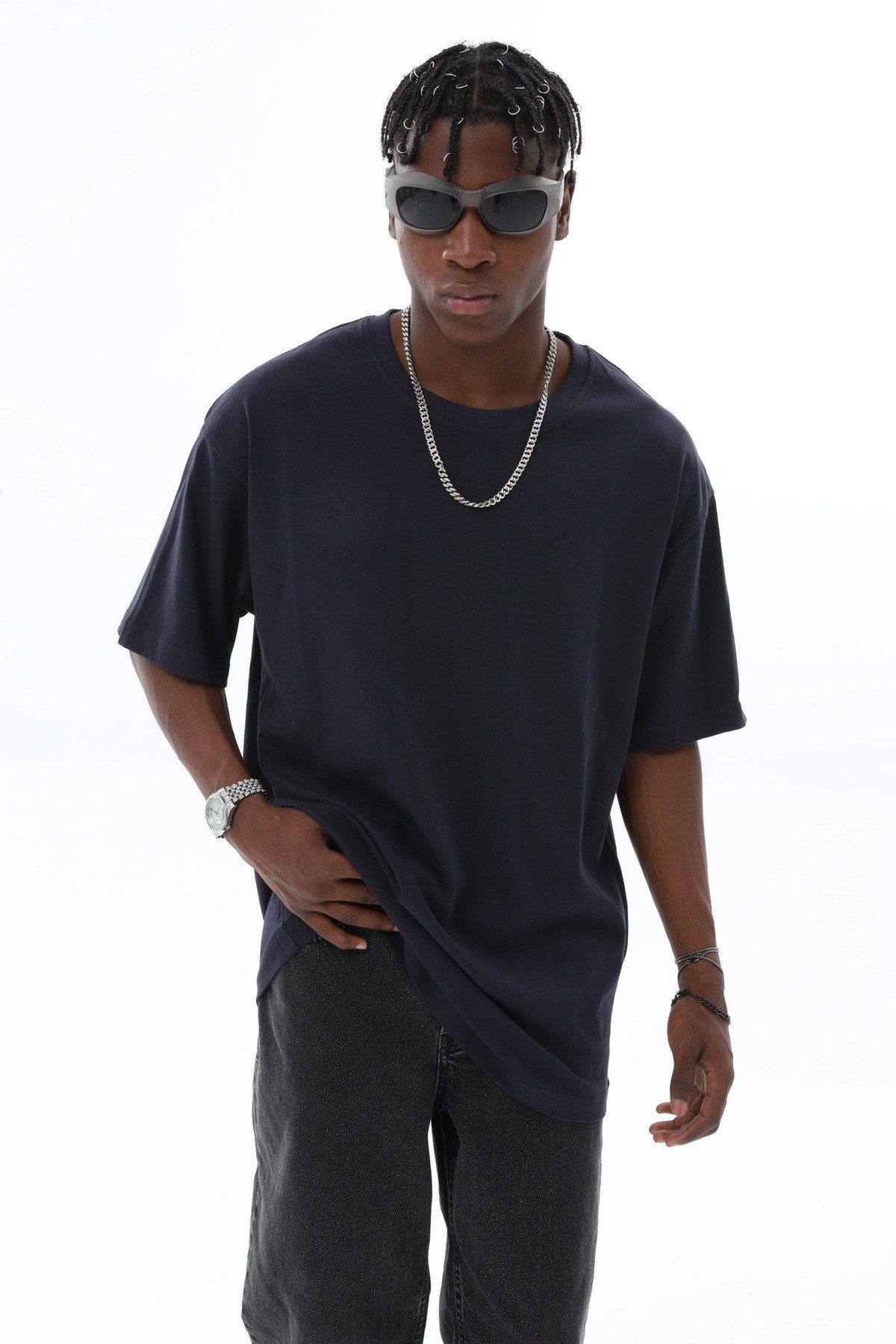 OSSY HOMER T-Shirt Basic Oversized T-Shirt mit Rundhals-Ausschnitt (1-tlg) aus Baumwolle, mit Rundhalsausschnitt