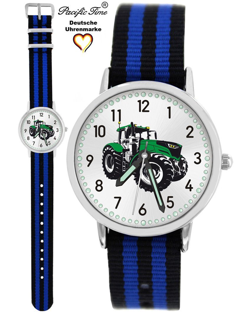Pacific Time Quarzuhr Kinder Armbanduhr Traktor grün Wechselarmband, Mix und Match Design - Gratis Versand blau schwarz