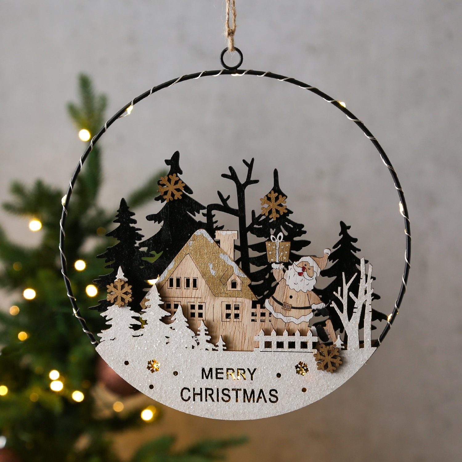 MARELIDA LED Dekoobjekt LED Dekohänger Dekoring mit Santa Fensterbild Nikol günstig online kaufen