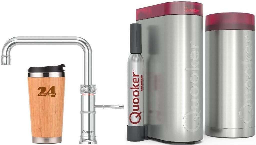 QUOOKER Küchenarmatur QUOOKER CLASSIC FUSION SQUARE COMBI+ B mit CUBE 2 (22+CFSCHRCUBE) (2-St) 100°C Kochendwasserhahn Chrom mit Trinkwassersystem