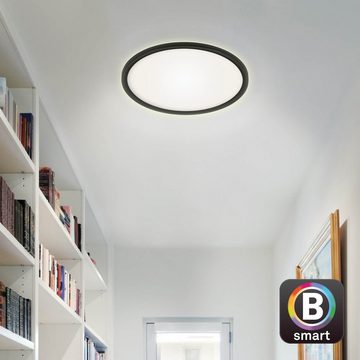 Briloner Leuchten LED Panel 7058-015, Wifi, Appsteuerung, Sprachsteuerung, Fernbedienung, dimmbar, indirektes Licht, ultraflach, LED fest verbaut, Kaltweiß, Neutralweiß, Tageslichtweiß, Warmweiß, Smarte Deckenlampe, 29,3x2,5cm, Schwarz, 18W, Wohnzimmer, Flur, Büro